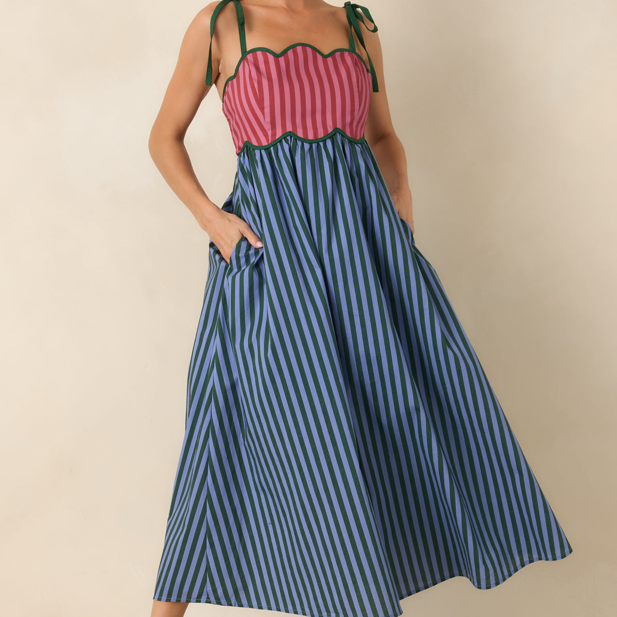 Wrong Place, Right Time Blue & Burgundy Stripe Cotton Dress | Entro