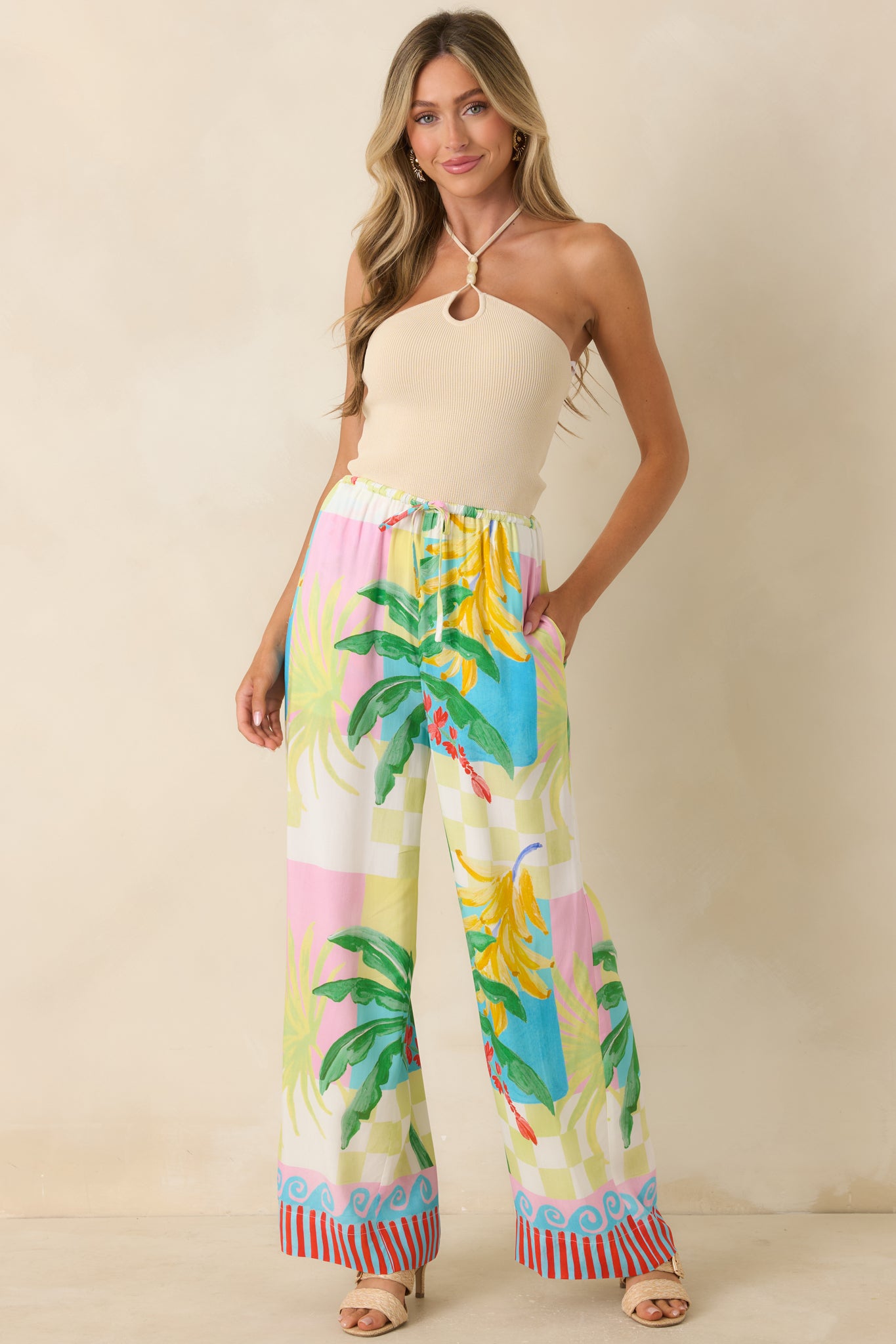 Palmira Multi Vacation Palms Drawstring Pants | MINKPINK