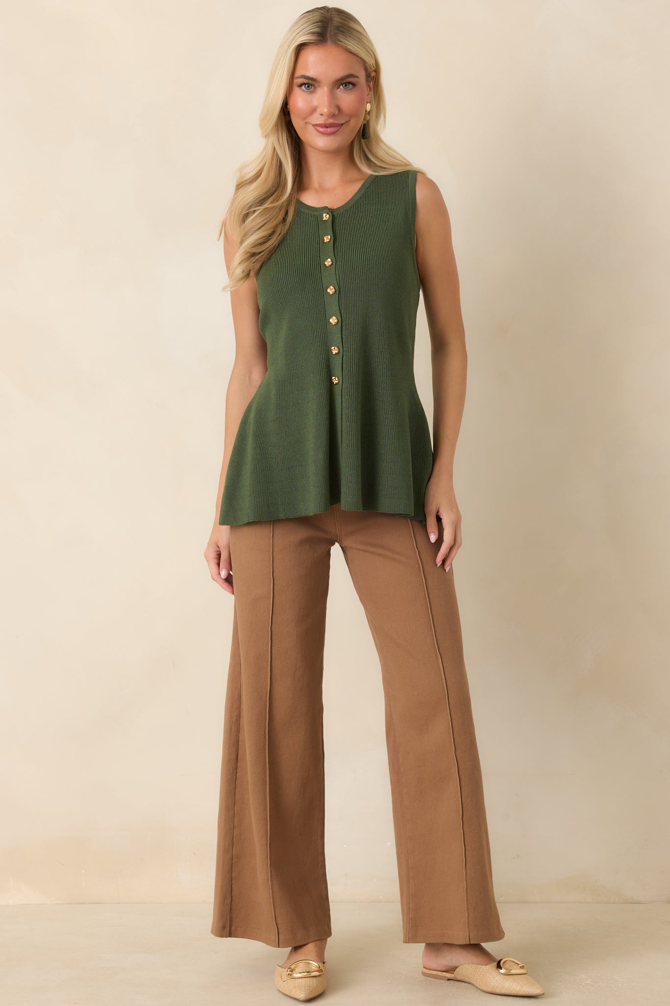 Business & Pleasure Camel Brown Cotton Wide Leg Cropped Pants | Entro
