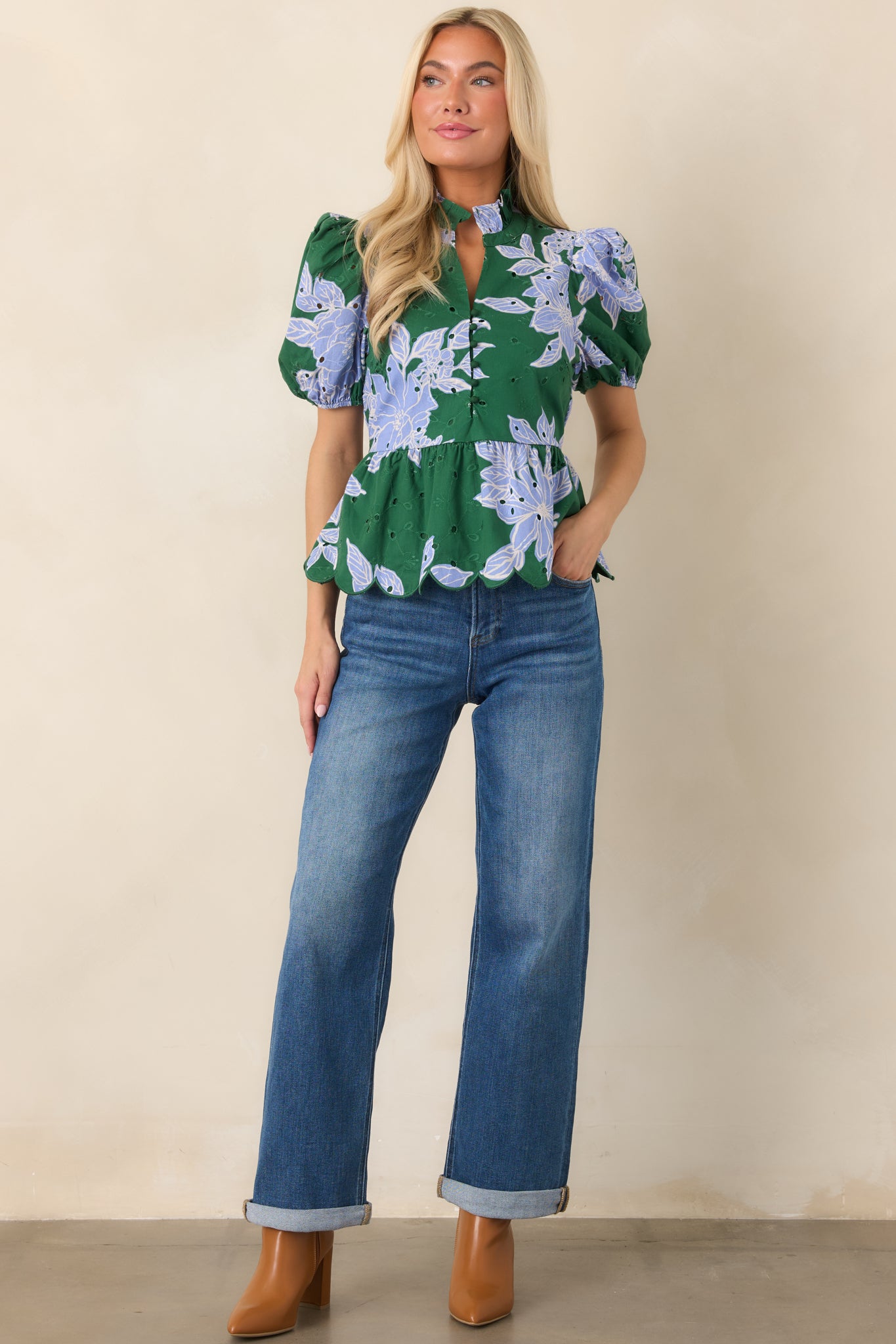 Cotton-blend denim jeans with a comfortable stretch fit, classic five-pocket styling, subtle fading, and a traditional zip fly with button closure.