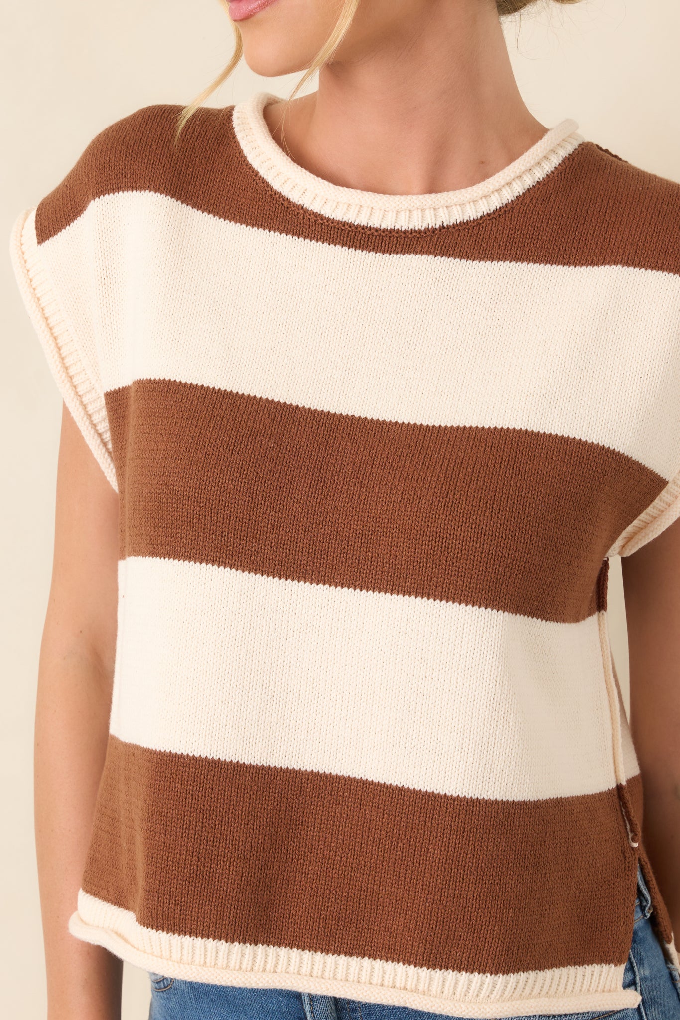 Close-up of the cotton-blend knit fabric showcasing the horizontal stripe pattern and soft, lightweight texture.
