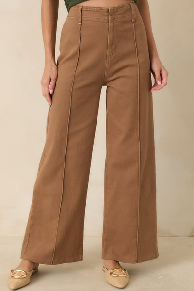 Business & Pleasure Camel Brown Cotton Wide Leg Cropped Pants | Entro