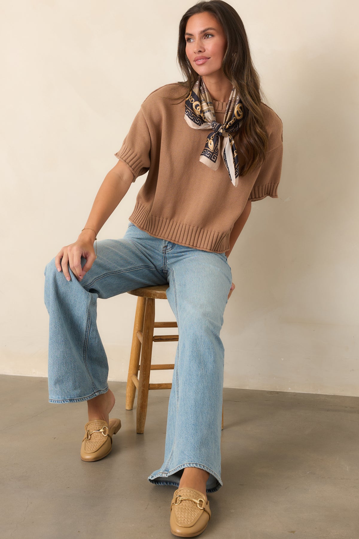 100% cotton top with a crew neckline, relaxed short sleeves, and chunky ribbed trim at the neckline, cuffs, and hem.
