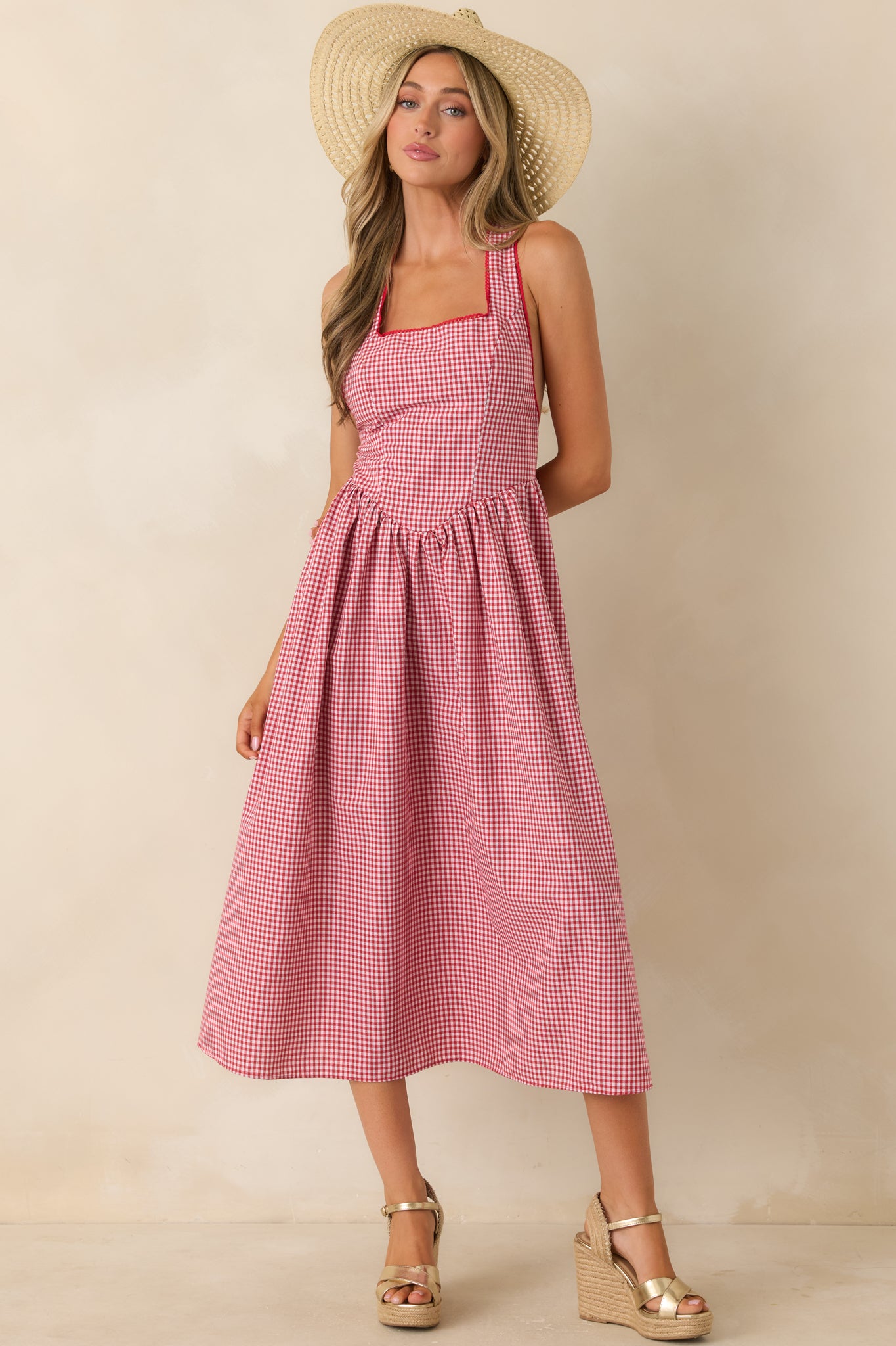 Women's Just Because I Can Red Gingham Open Back Tie Maxi Dress | Size: L | Red Dress Women's Just Because I Can Red Gingham Open Back Tie Maxi Dress | Size: L | Red Dress