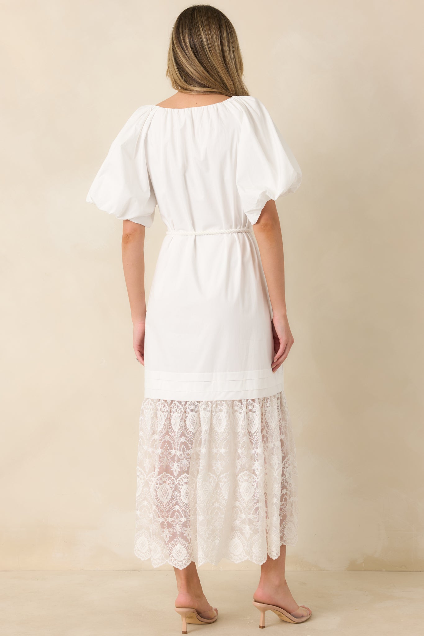 Women's Je T'aime Toujours White Cotton & Gathered Lace Maxi Dress | Size: S