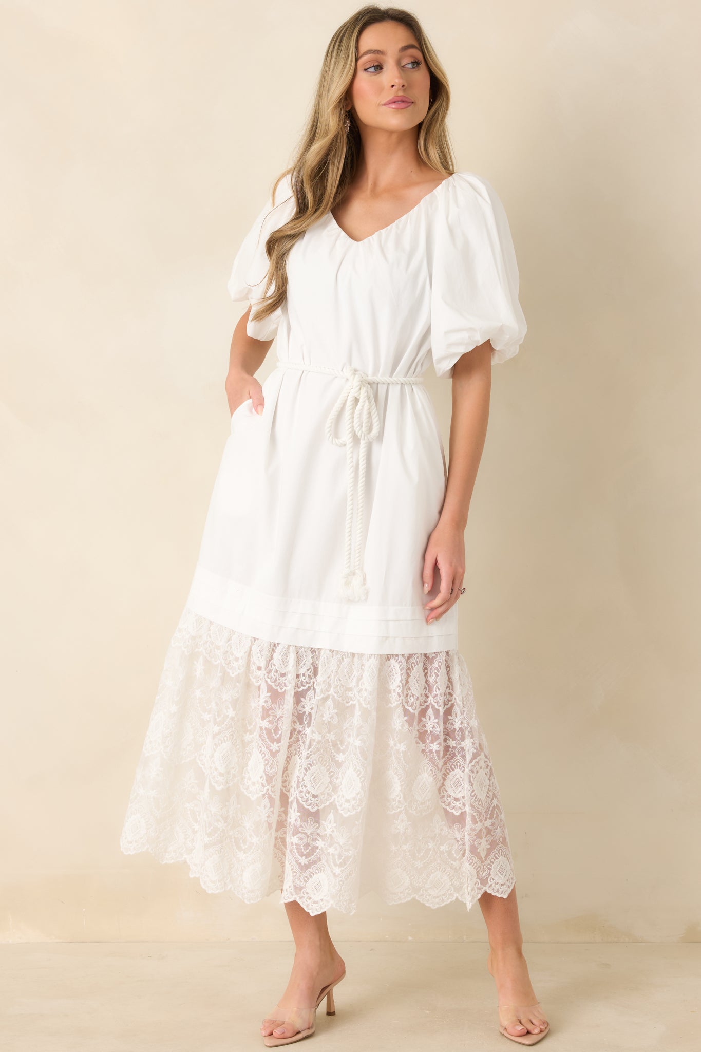 Women's Je T'aime Toujours White Cotton & Gathered Lace Maxi Dress | Size: S | Red Dress Women's Je T'aime Toujours White Cotton & Gathered Lace Maxi Dress | Size: S | Red Dress