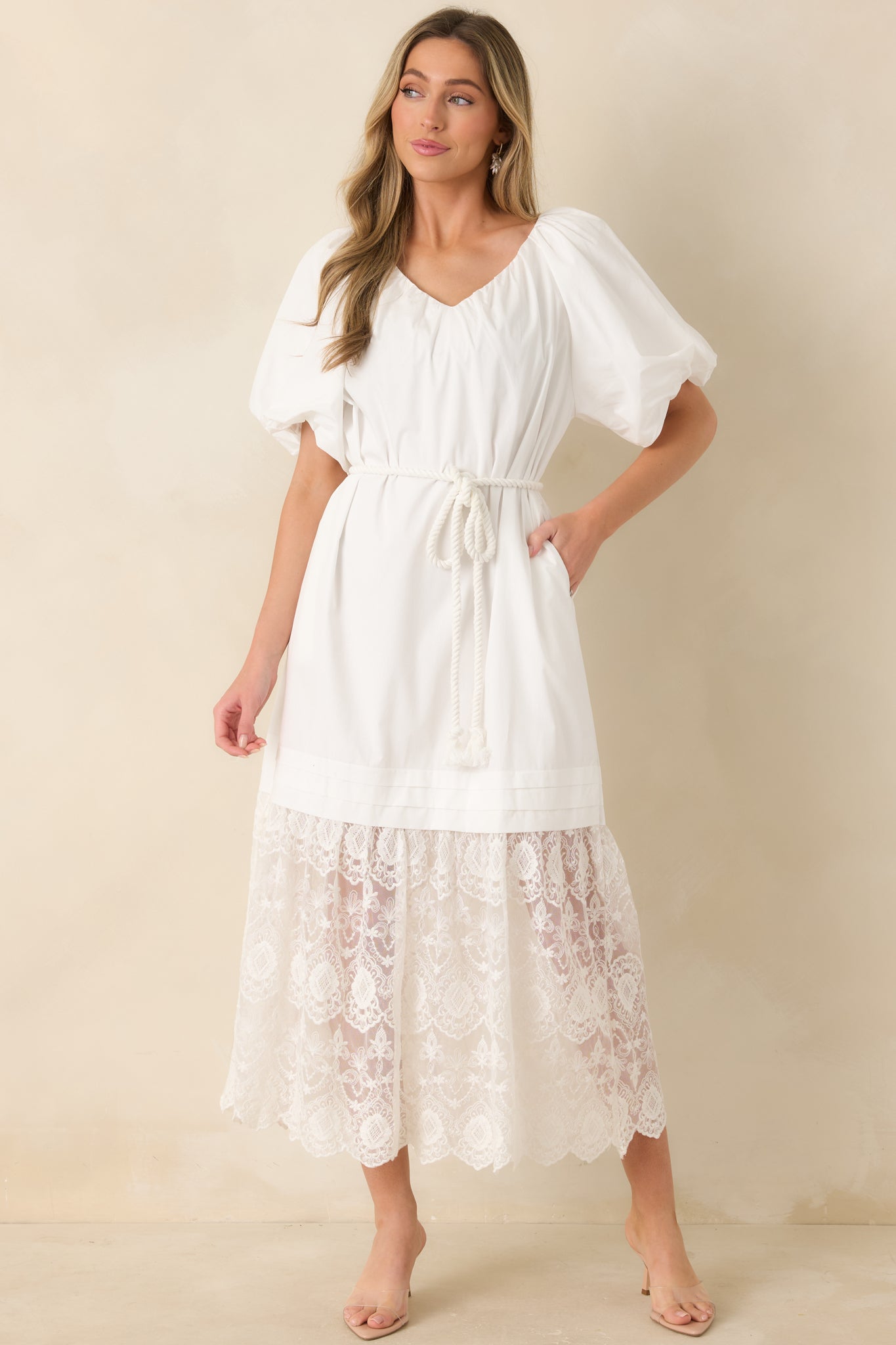 Women's Je T'aime Toujours White Cotton & Gathered Lace Maxi Dress | Size: S | Red Dress Women's Je T'aime Toujours White Cotton & Gathered Lace Maxi Dress | Size: S | Red Dress