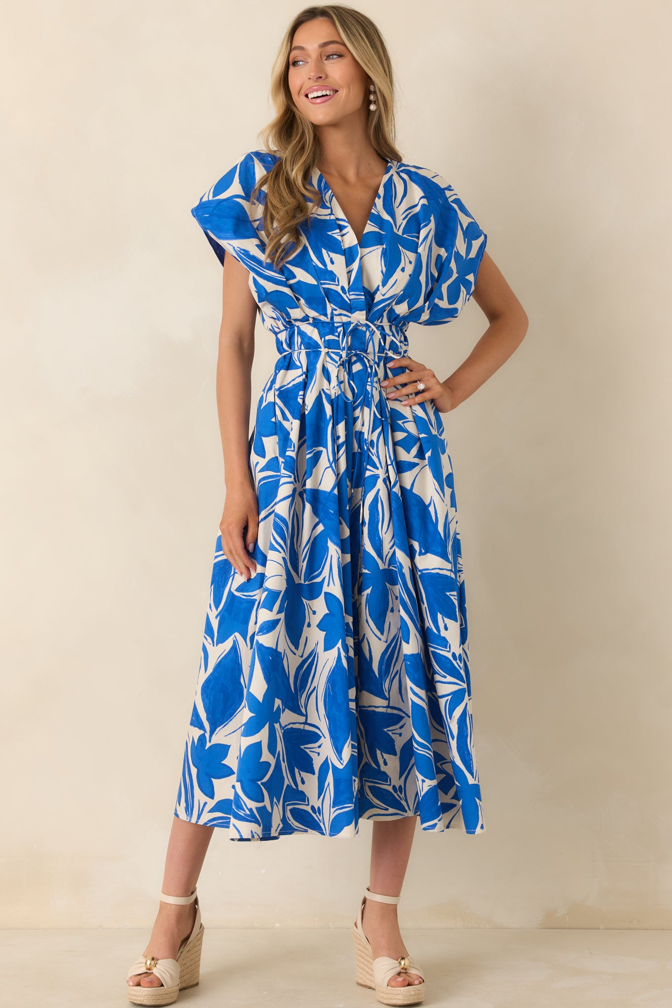 Women's Far From Here Blue & Ivory Floral Print Cotton Maxi Dress | Size: M | Red Dress Women's Far From Here Blue & Ivory Floral Print Cotton Maxi Dress | Size: M | Red Dress