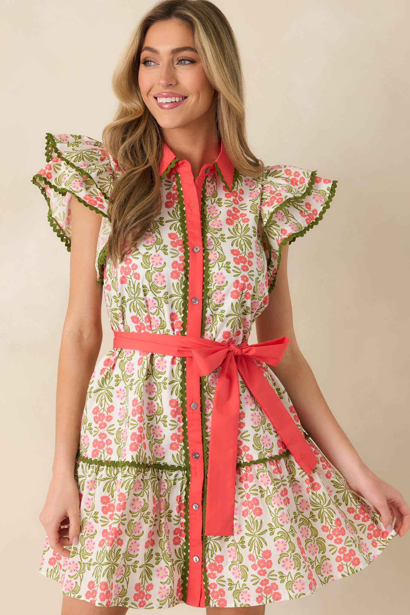 Cropped angle showing the functional side pocket and tiered skirt seam.
