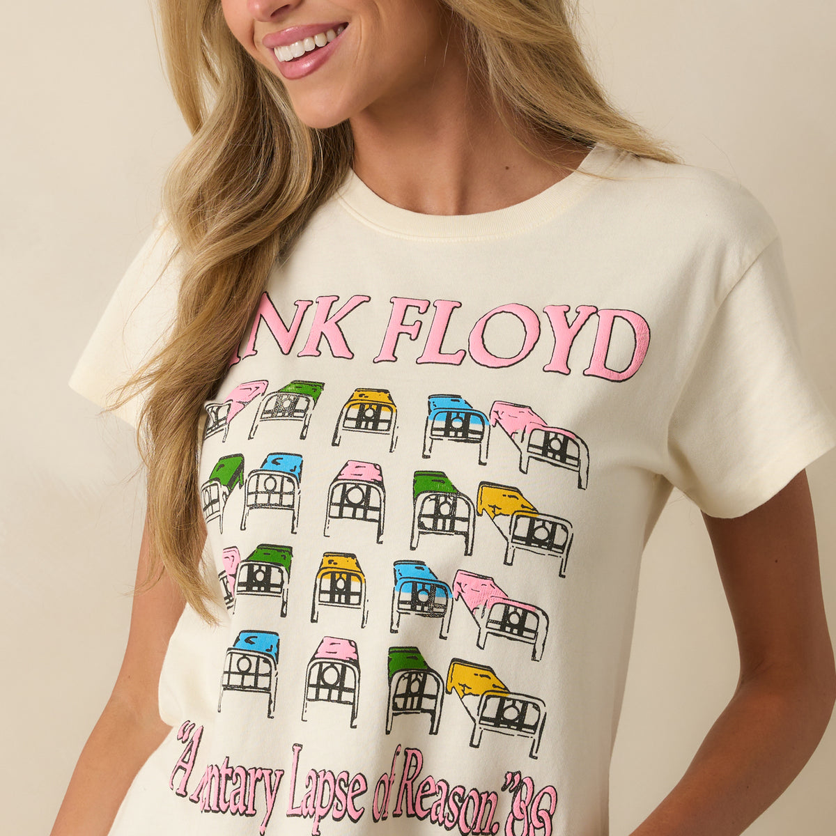 day pink floyd washed t-shirt dress Women's Daydreamer Pink Floyd Ivory Cotton Momentary Lapse Of Reason Tour Tee Shirt | Size: S