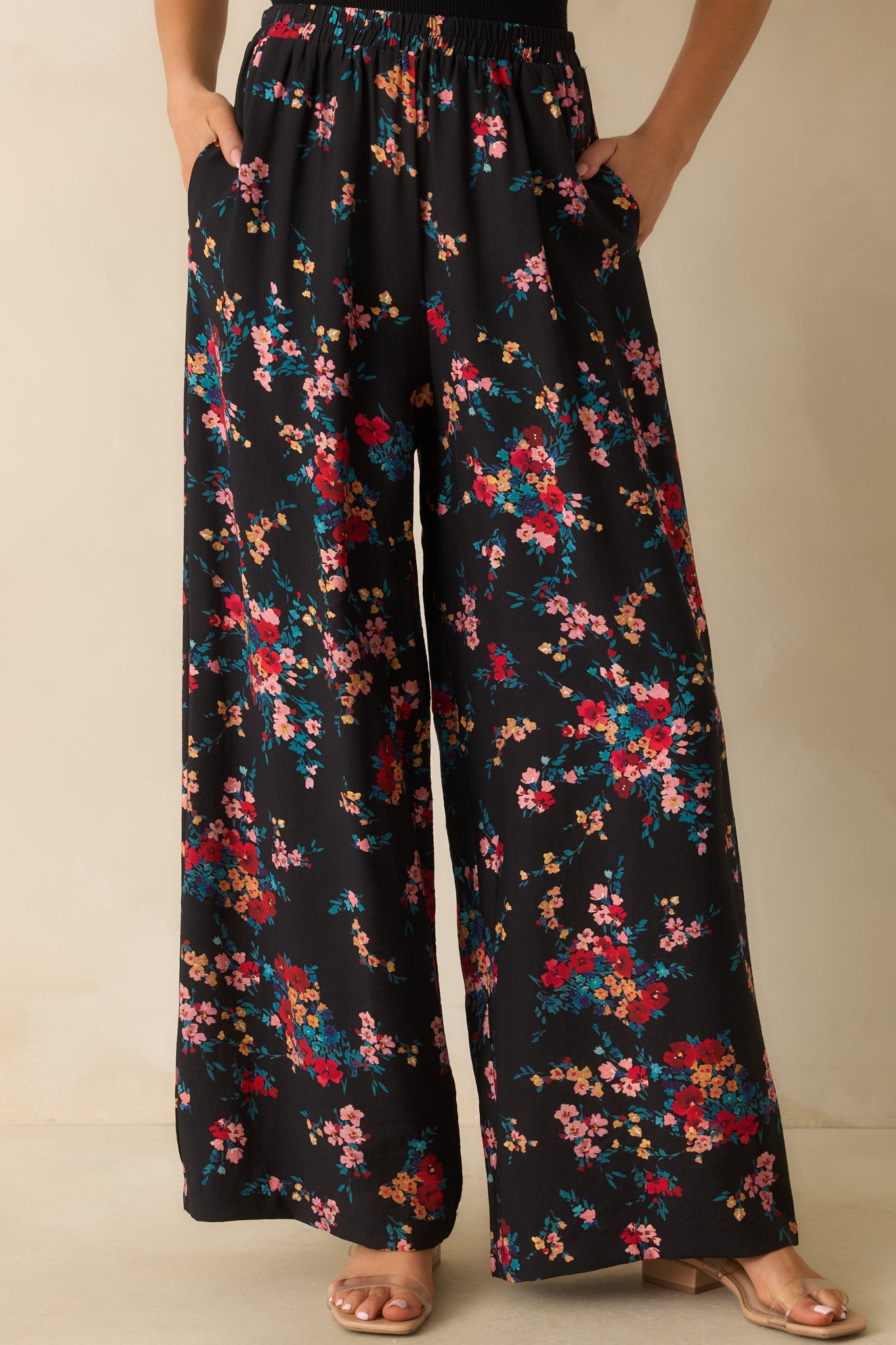 Cropped front view emphasizing the flowy wide-leg silhouette and soft woven fabric.