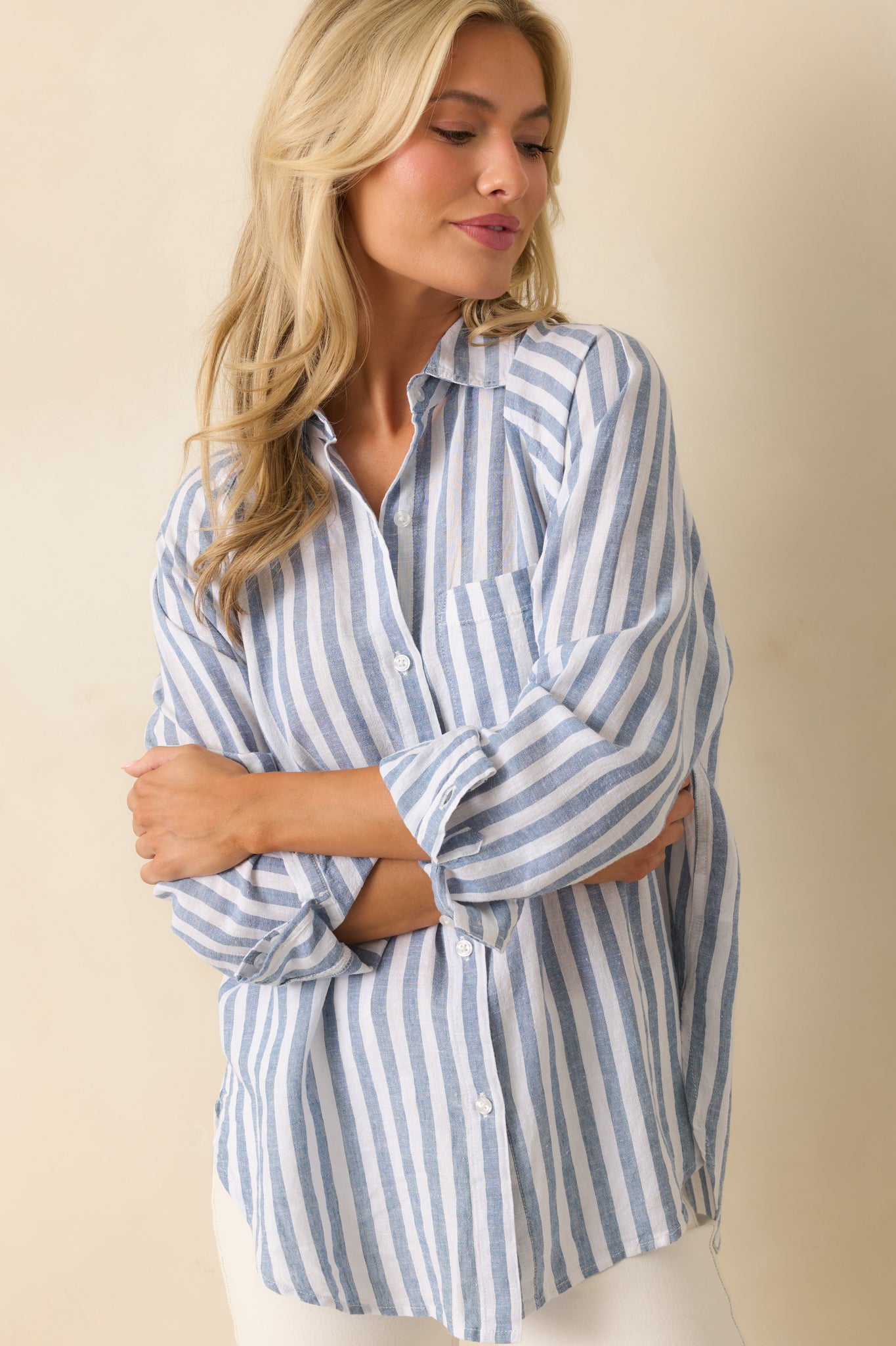 Z Supply Perfect Linen Striped Top In Blue | Red Dress