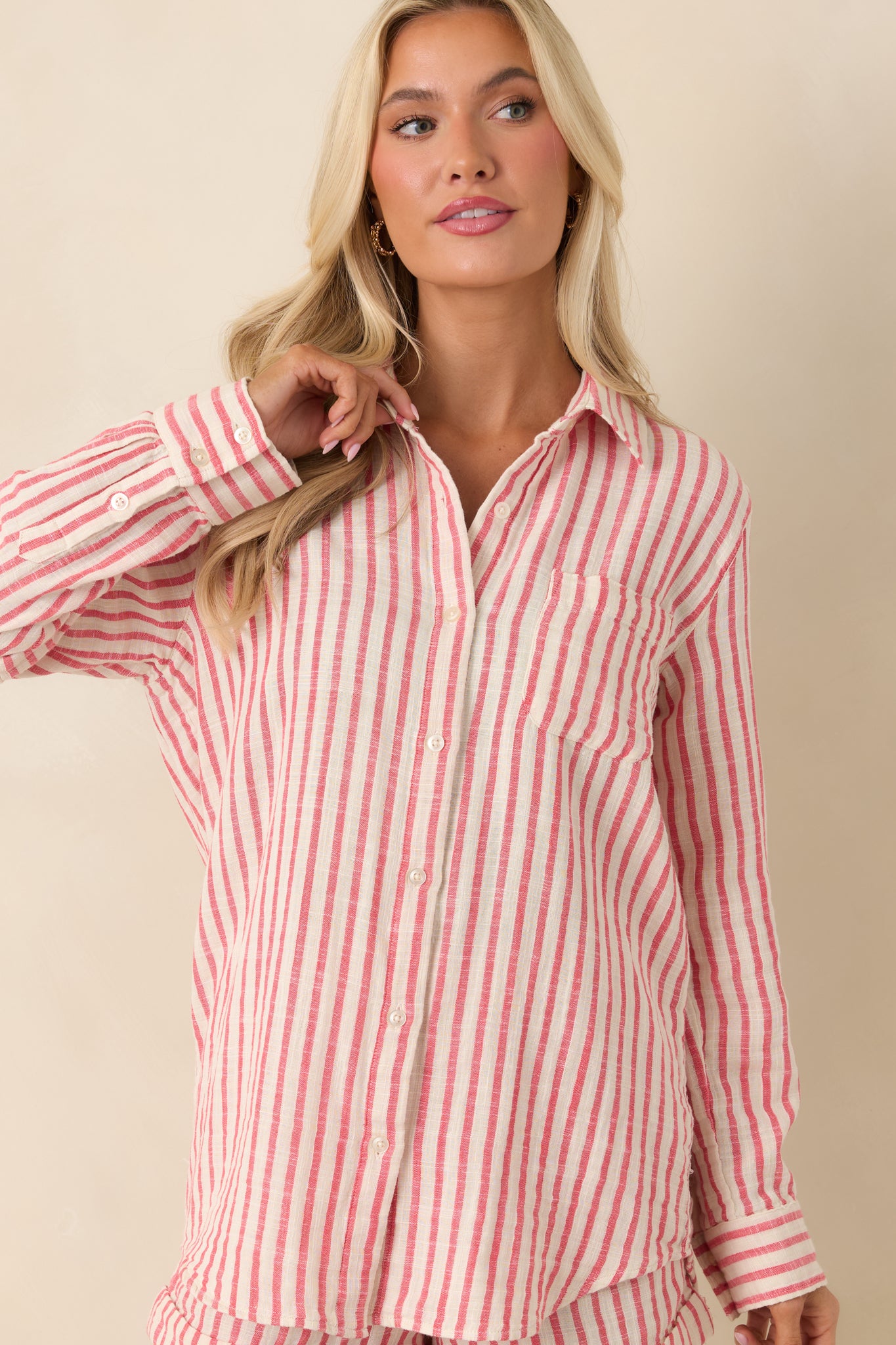 Z Supply Saturdays Red Stripe Cotton Gauze Shirt | Red Dress