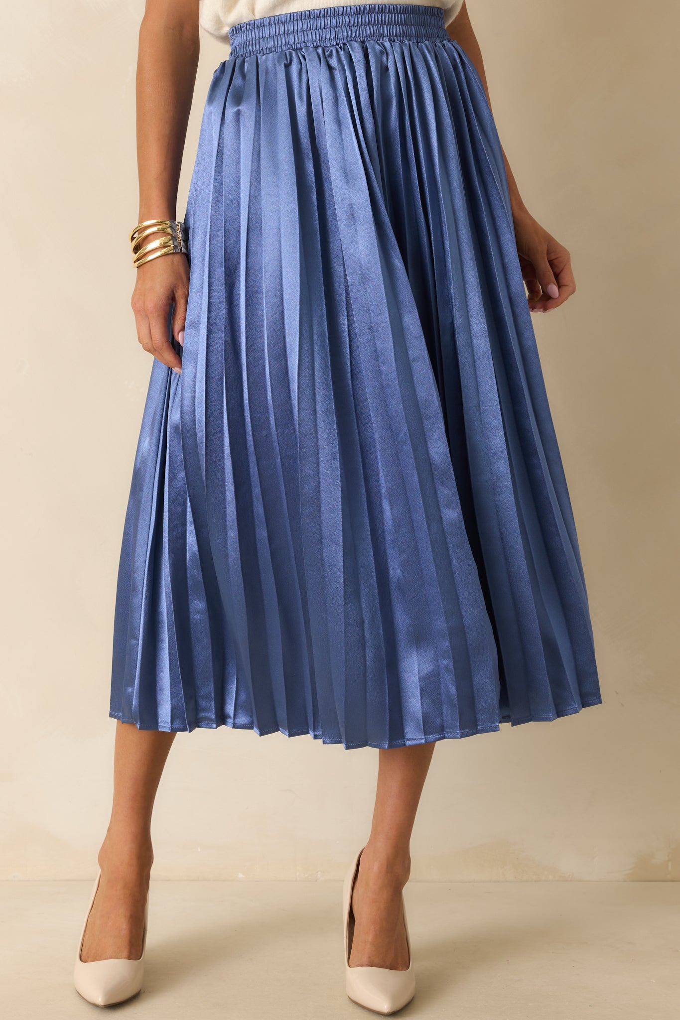 Dusty Blue Pleated Midi Skirt - All Bottoms | Red Dress