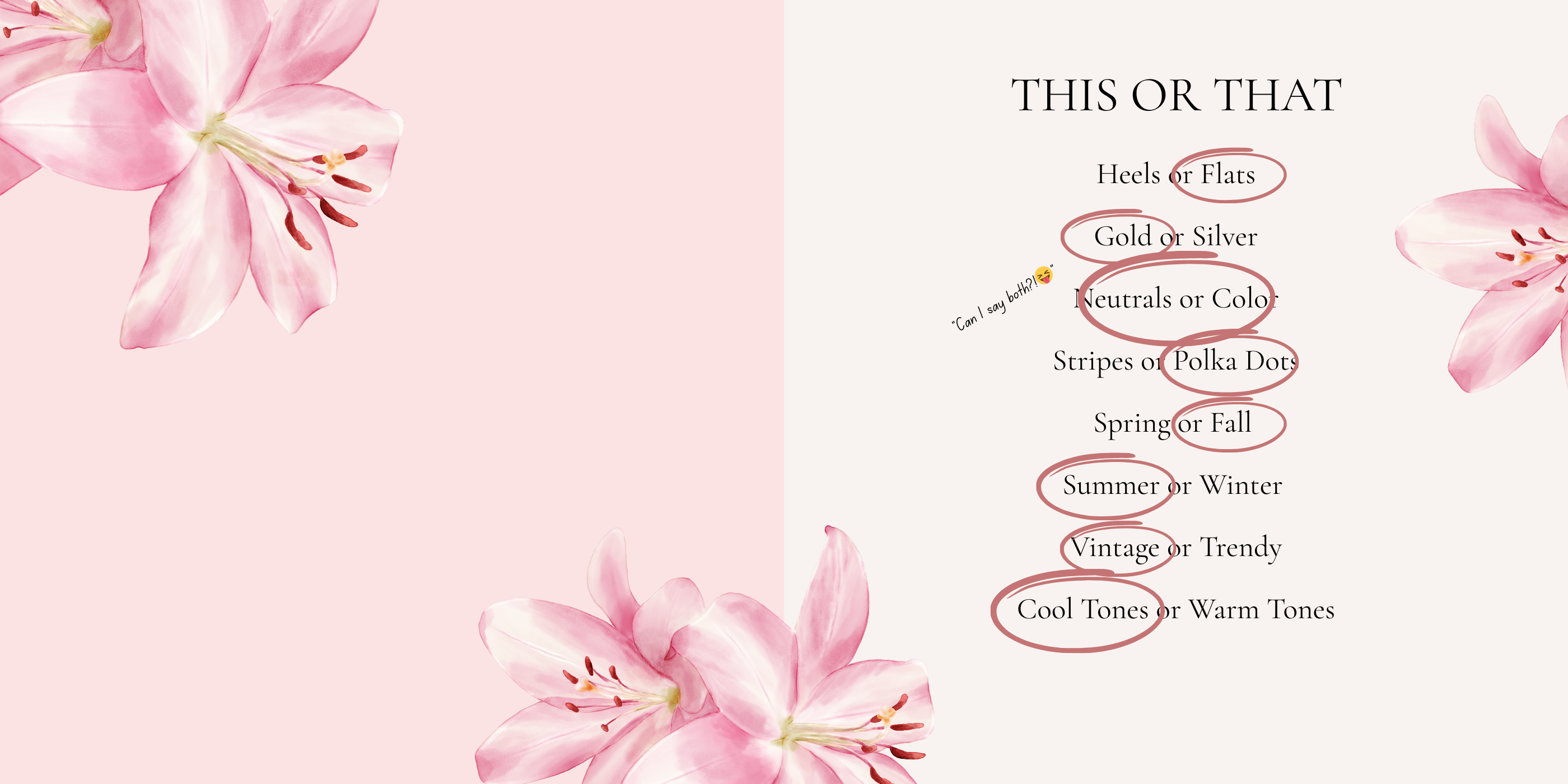 Pink lilies on a pink background with text options.