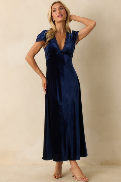 navy blue velvet long dress V-Neck Maxi - Event Dresses The high Color:Printing 10826460 Hijab Modest Black Bridesmaid