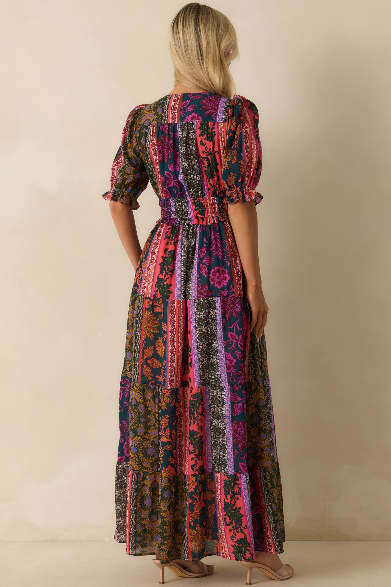 Dark Teal Patchwork Print Cotton Maxi Dress - All Dresses | Red Dress