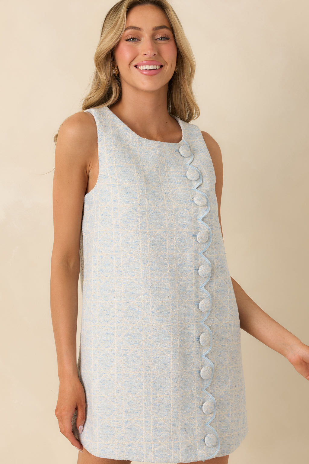 Women's In a Good Mood Light Blue Geometric Mod Style Mini Dress Shirt | Size: M
