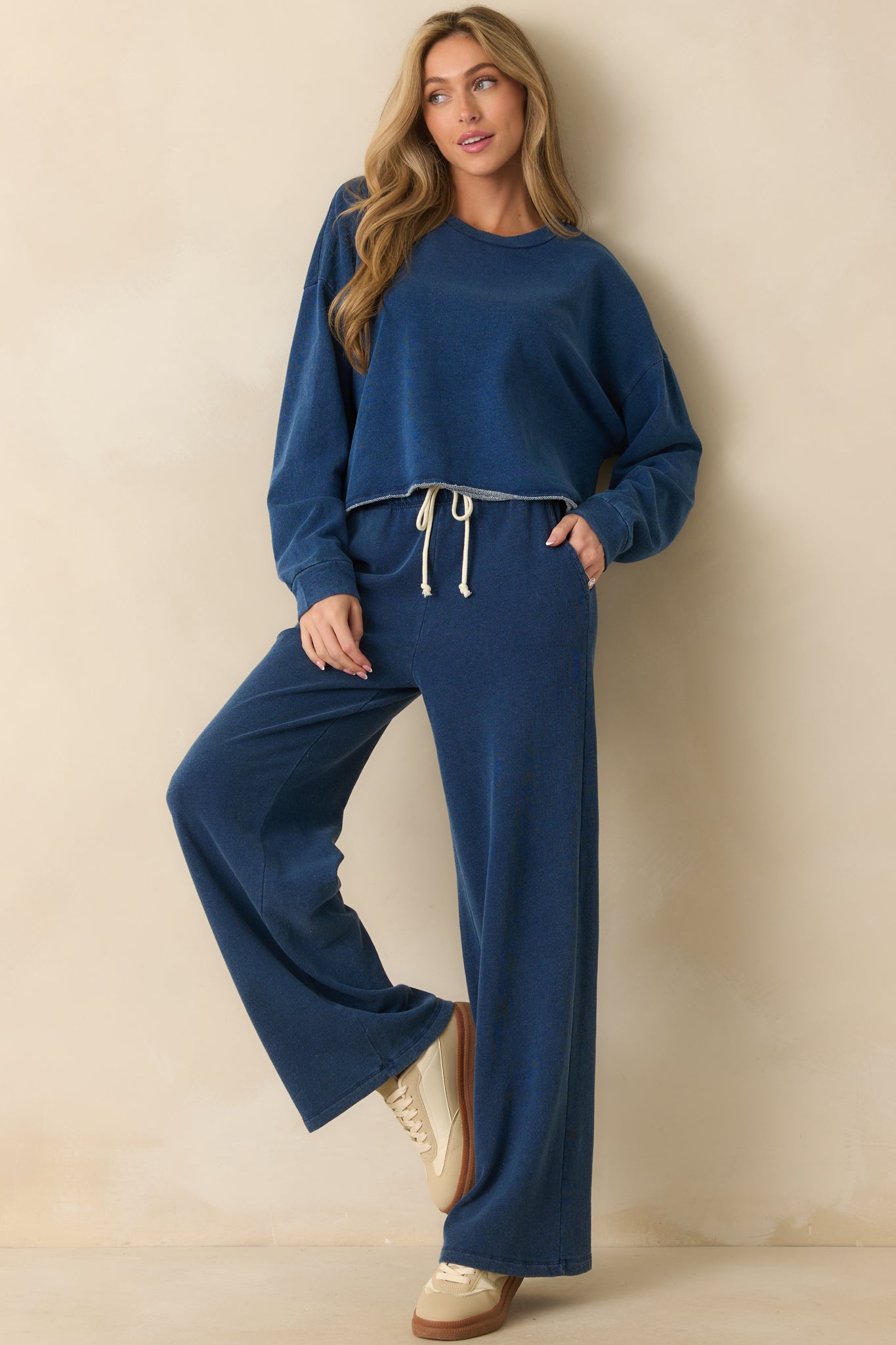 Sweatshirt with soft knit texture and clean crew neckline for a laid-back look.