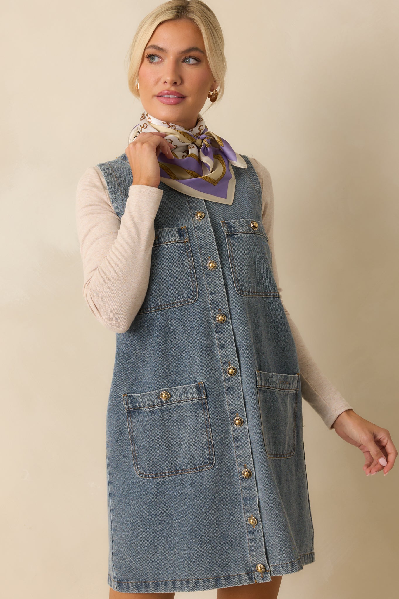 An angled cropped view emphasizing the denim texture and pocket placement.