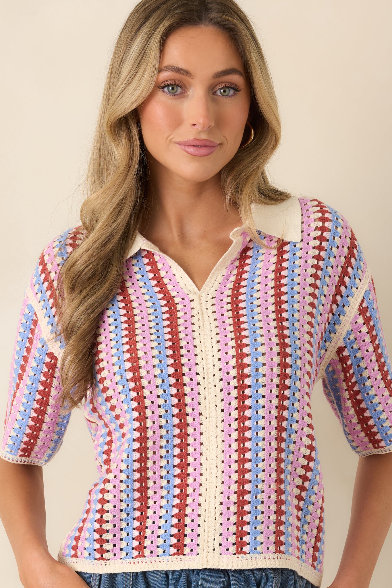 FRNCH Missy Violet Multi Stripe Cotton Blend Knit Top | Red Dress FRNCH Missy Violet Multi Stripe Cotton Blend Knit Top | Red Dress