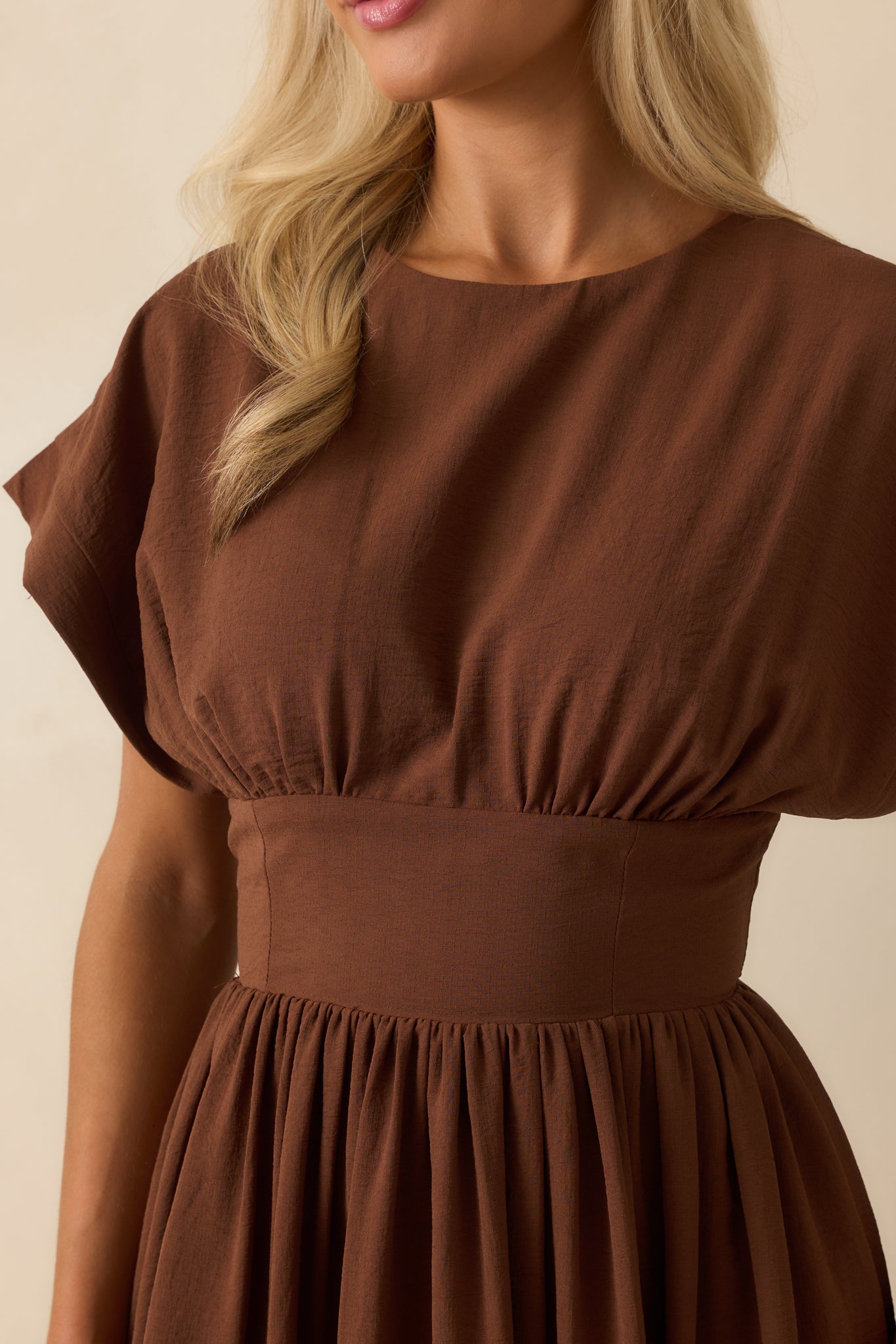 blue dress for baby girl Women's As Promised Brown Short Sleeve Cinched Waist Maxi Dress | Size: S
