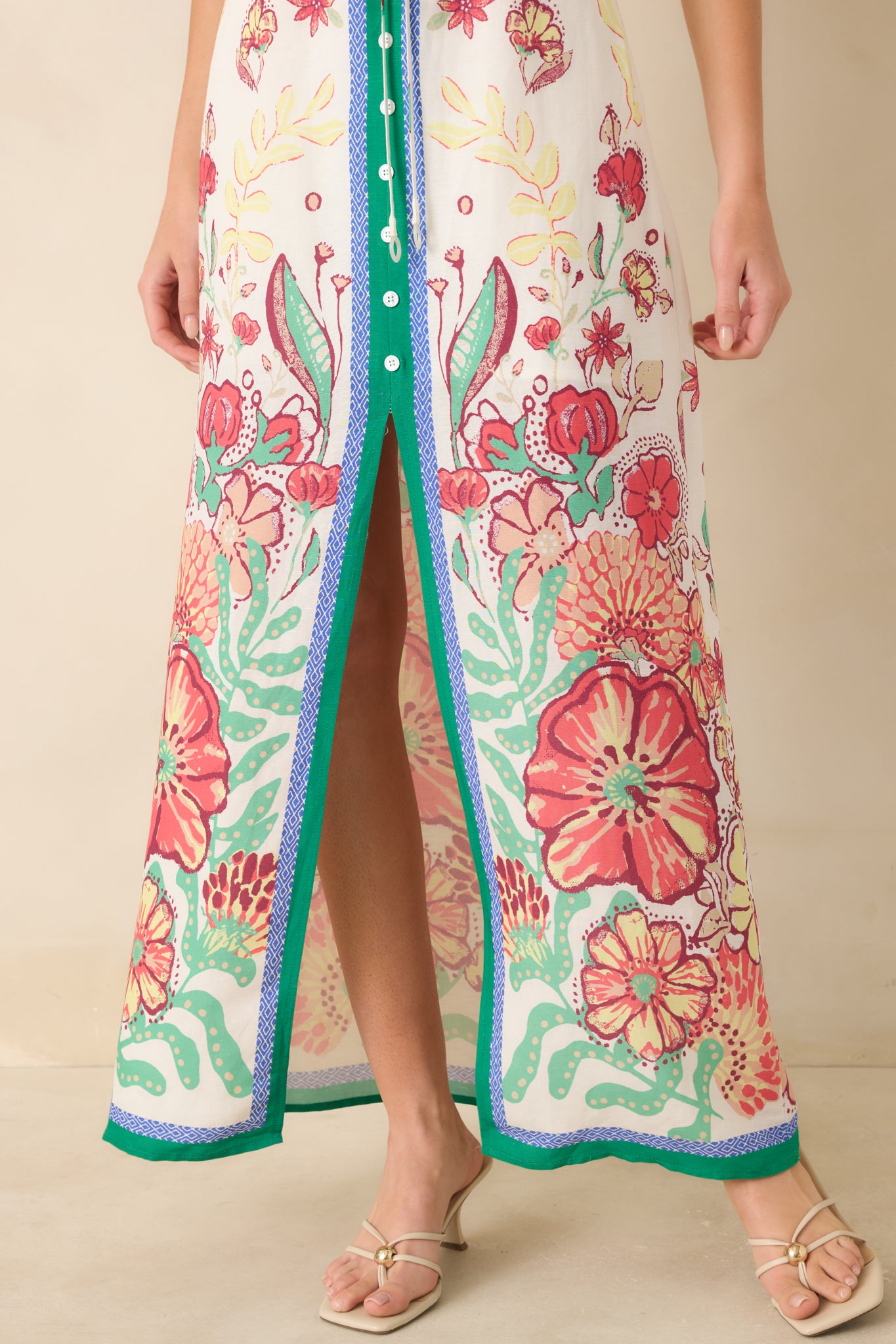 Women's Floral Fantasy Green & Coral Pink Floral Maxi Dress | Size: M | Red Dress Women's Floral Fantasy Green & Coral Pink Floral Maxi Dress | Size: M | Red Dress