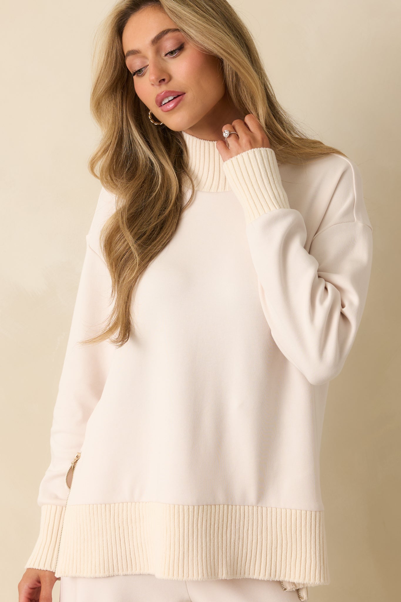 Z Supply Ivory Sable Mock Neck Sweater | Red Dress
