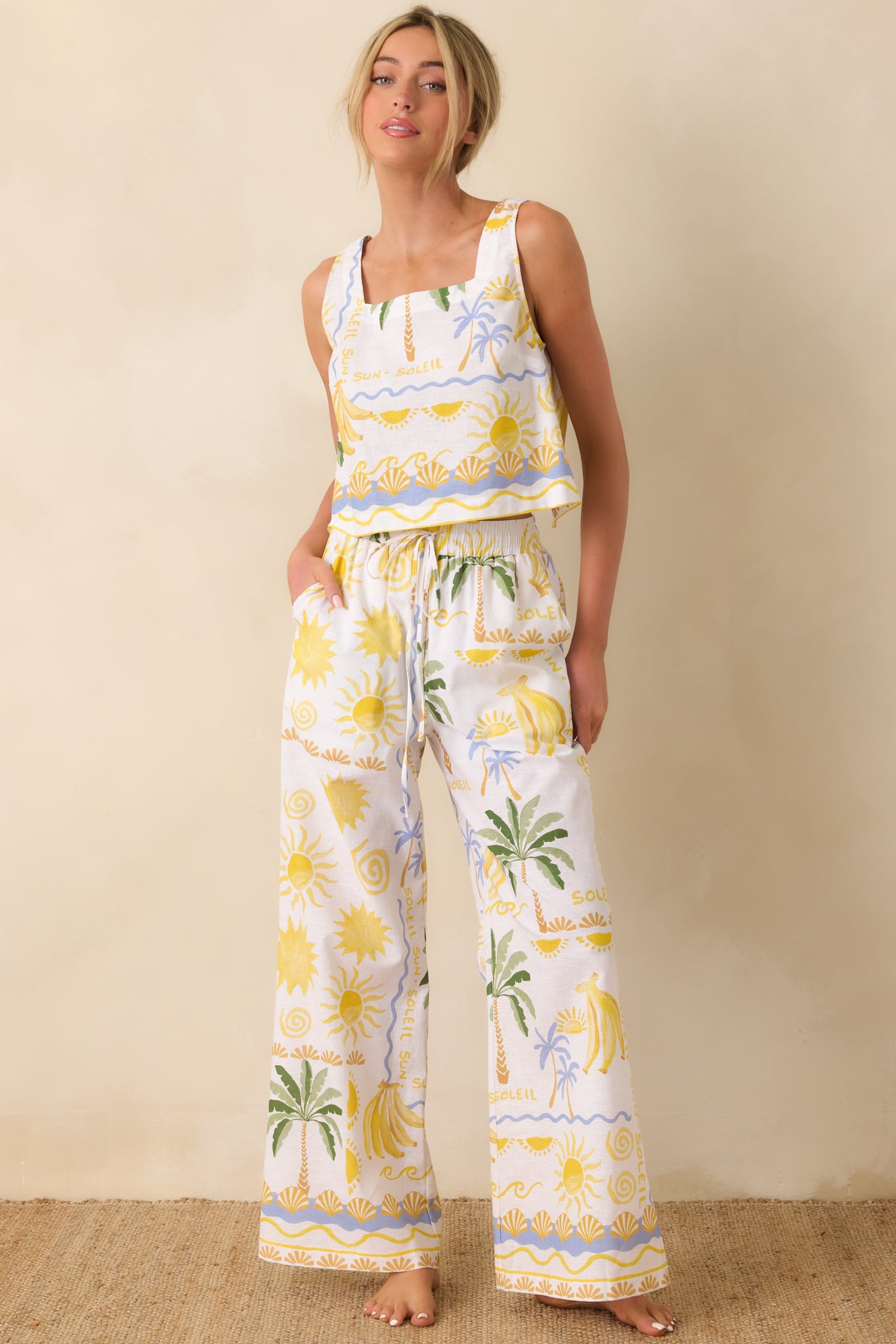 Full view of the drawstring pants showcasing a soft drape through the leg and a flexible waistband that balances comfort with a polished finish.