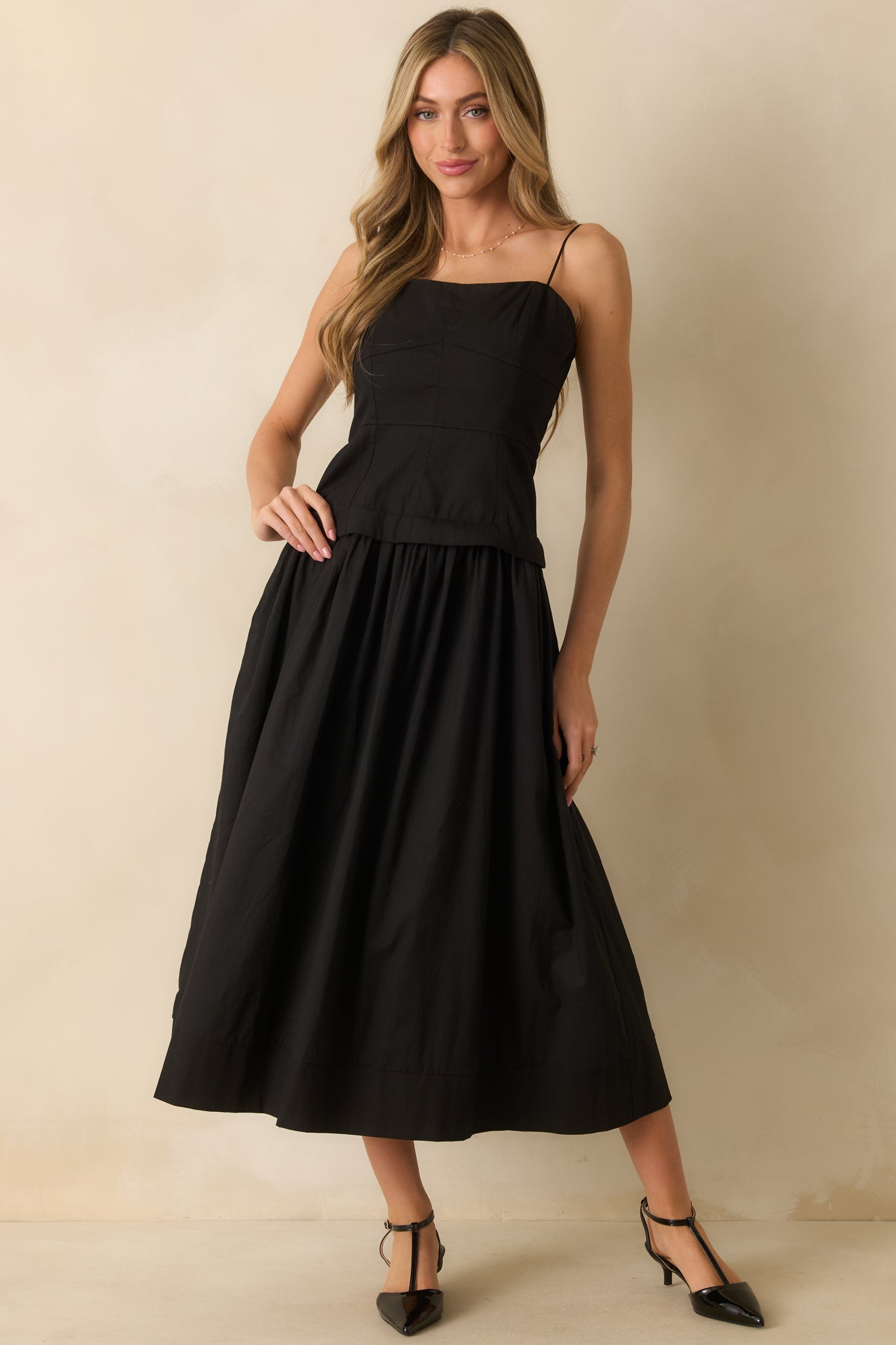 Black Cotton Sleeveless Midi Dress - Women's Dresses | Red Dress Black Cotton Sleeveless Midi Dress - Women's Dresses | Red Dress