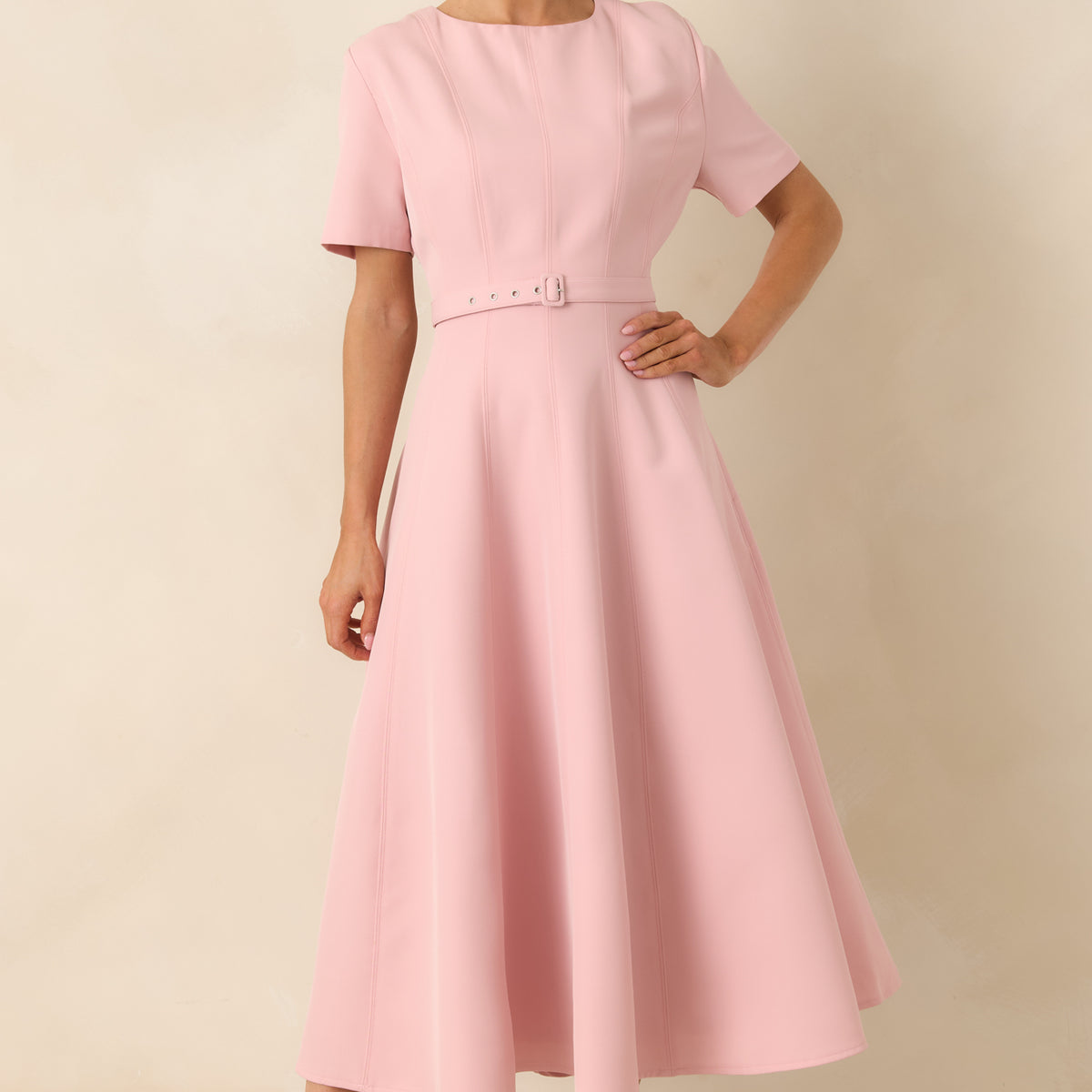 handcrafted blush midi dress Women's Put Together Perfectly Blush Pink Belted Midi Dress | Size: L