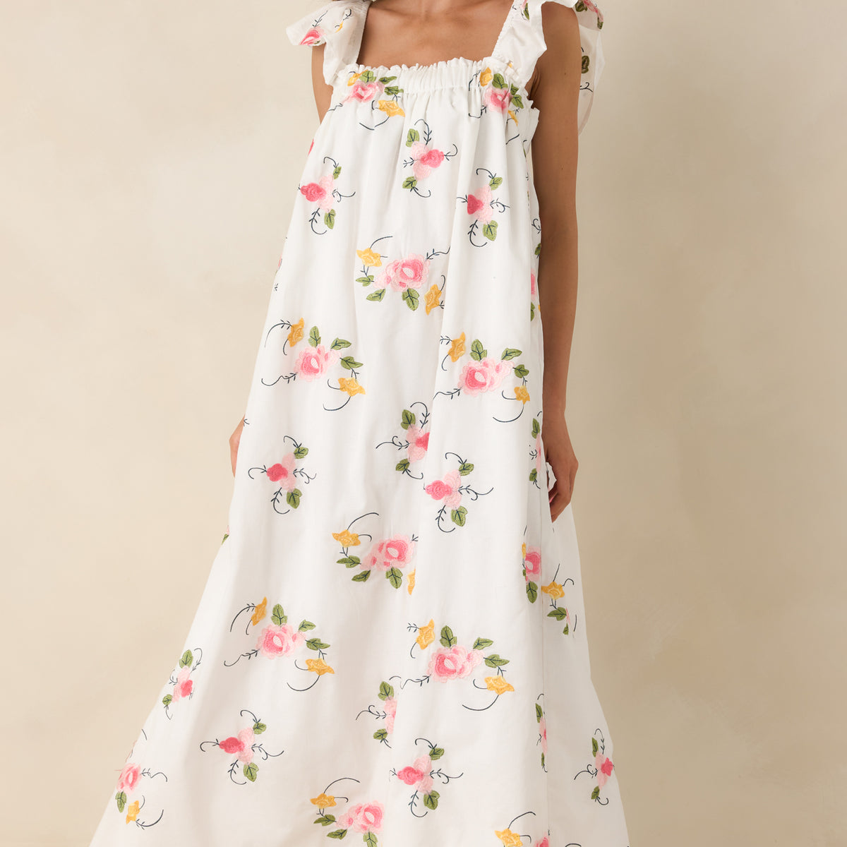 white and red embroidered maxi dress For Love & Lemons