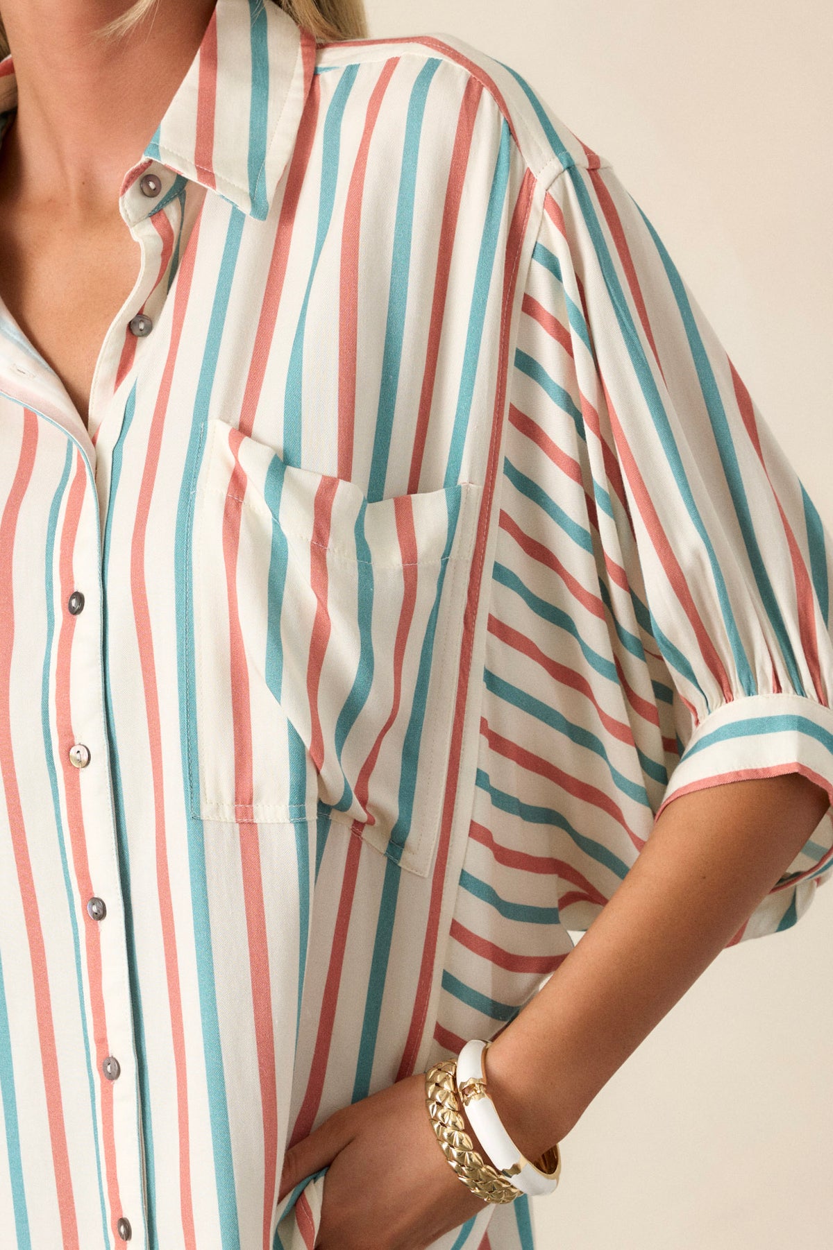 Cropped Shirt - Ivory Stripe main image 1