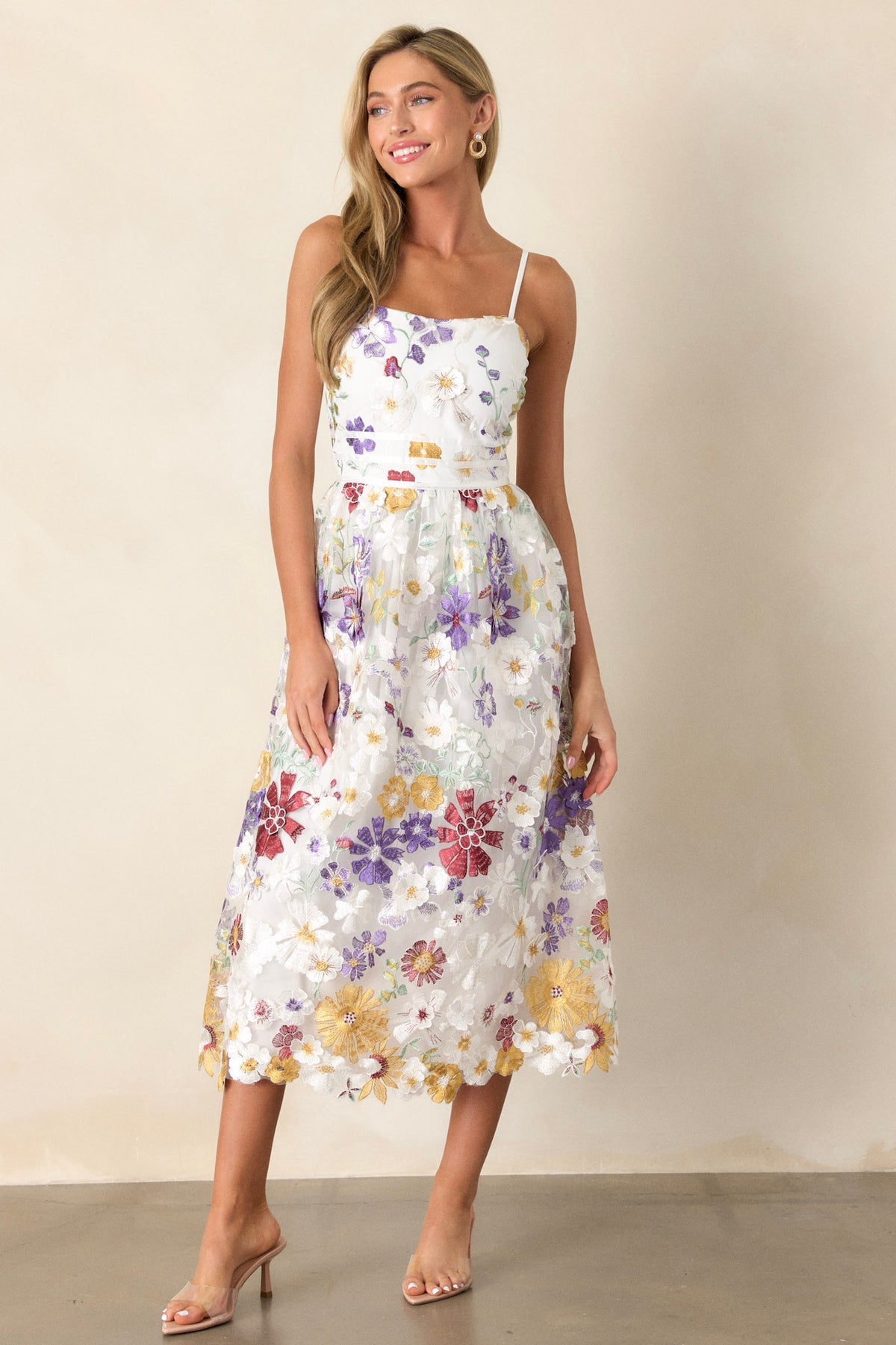 Ivory Floral Embroidered Maxi Dress