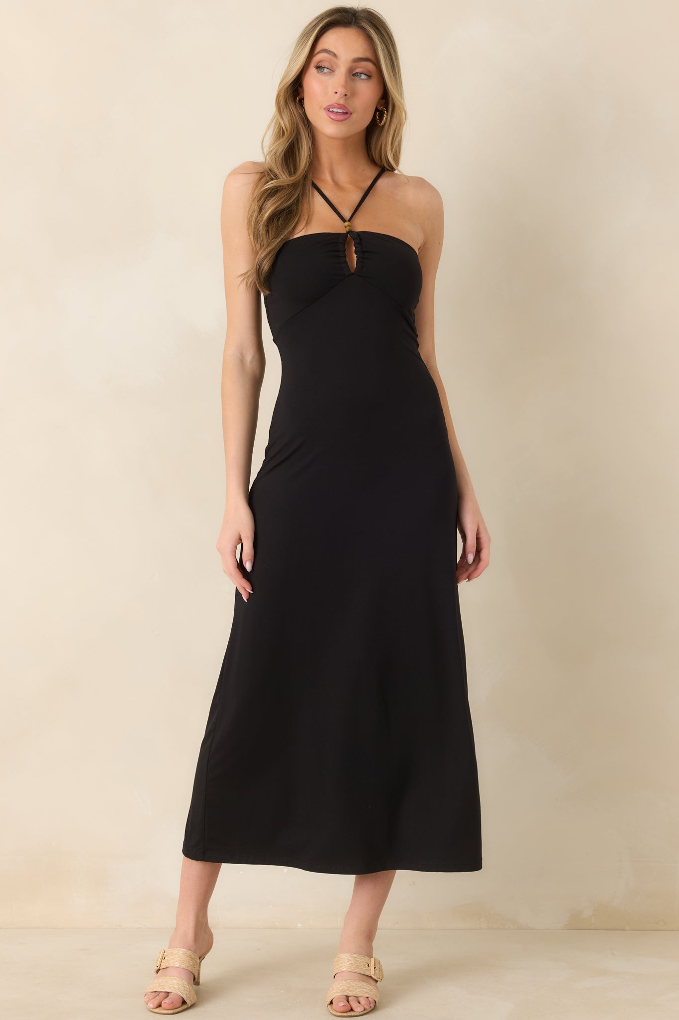 sachin and babi light blue dress The Delilah Satin Halter Maxi Dress Black