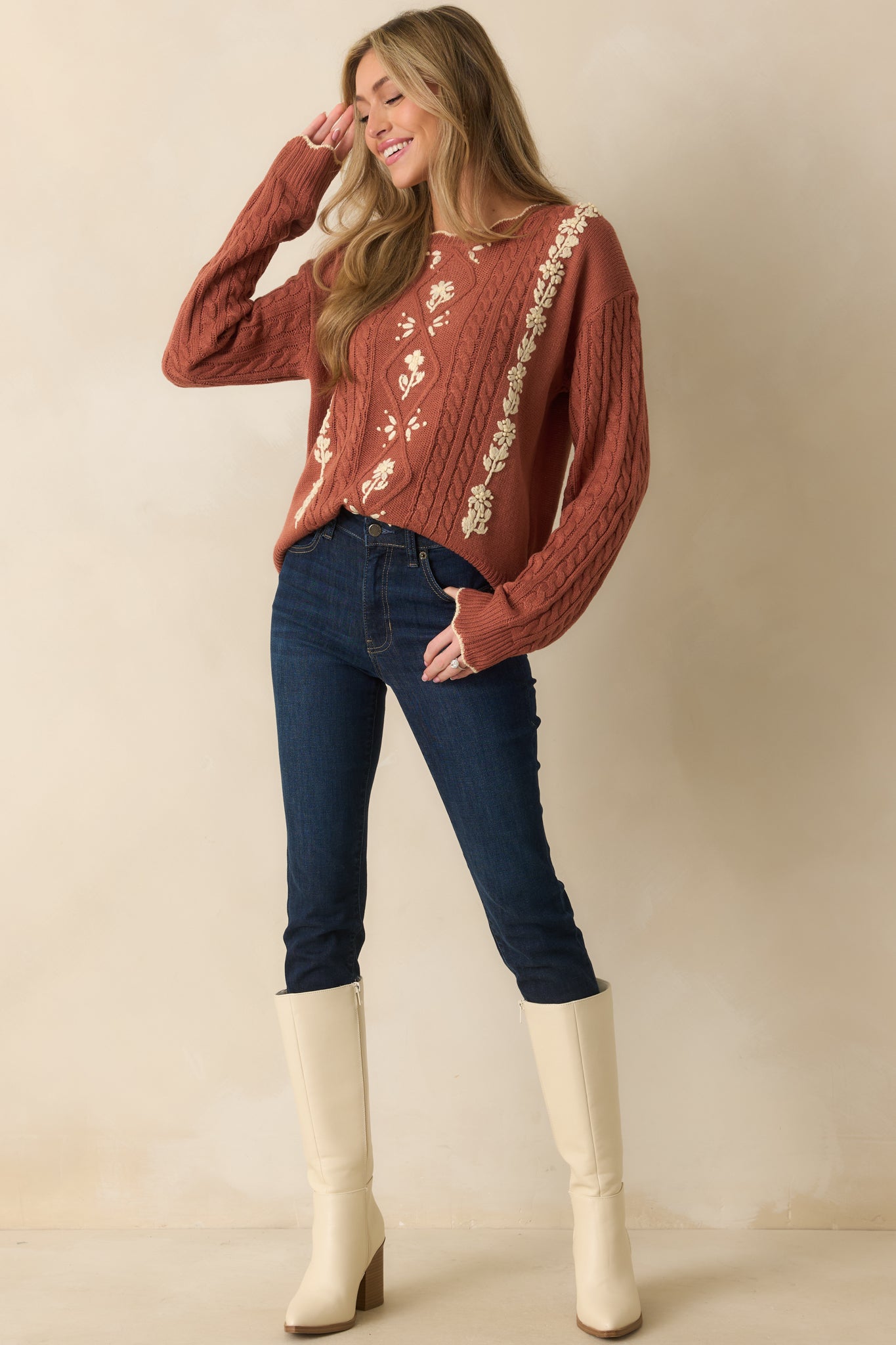 Slightly angled front view highlighting the fitted skinny leg design and functional front pockets.