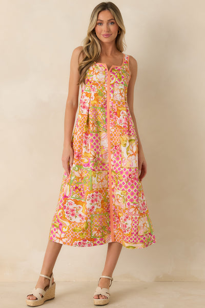 pink and red floral midi dress Women's Resort Romance Multi Cotton Print | Size: M Size:Pre-order Size 7-8 Luscious Lace - Steal 48 from top of maxi formal gown