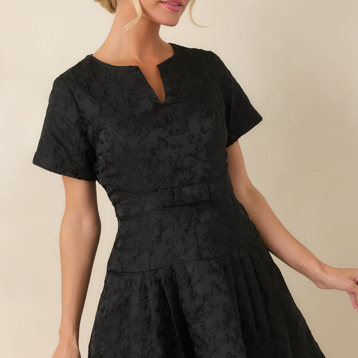 The Perfect Introduction Black Floral Jacquard Mini Dress | Red Dress