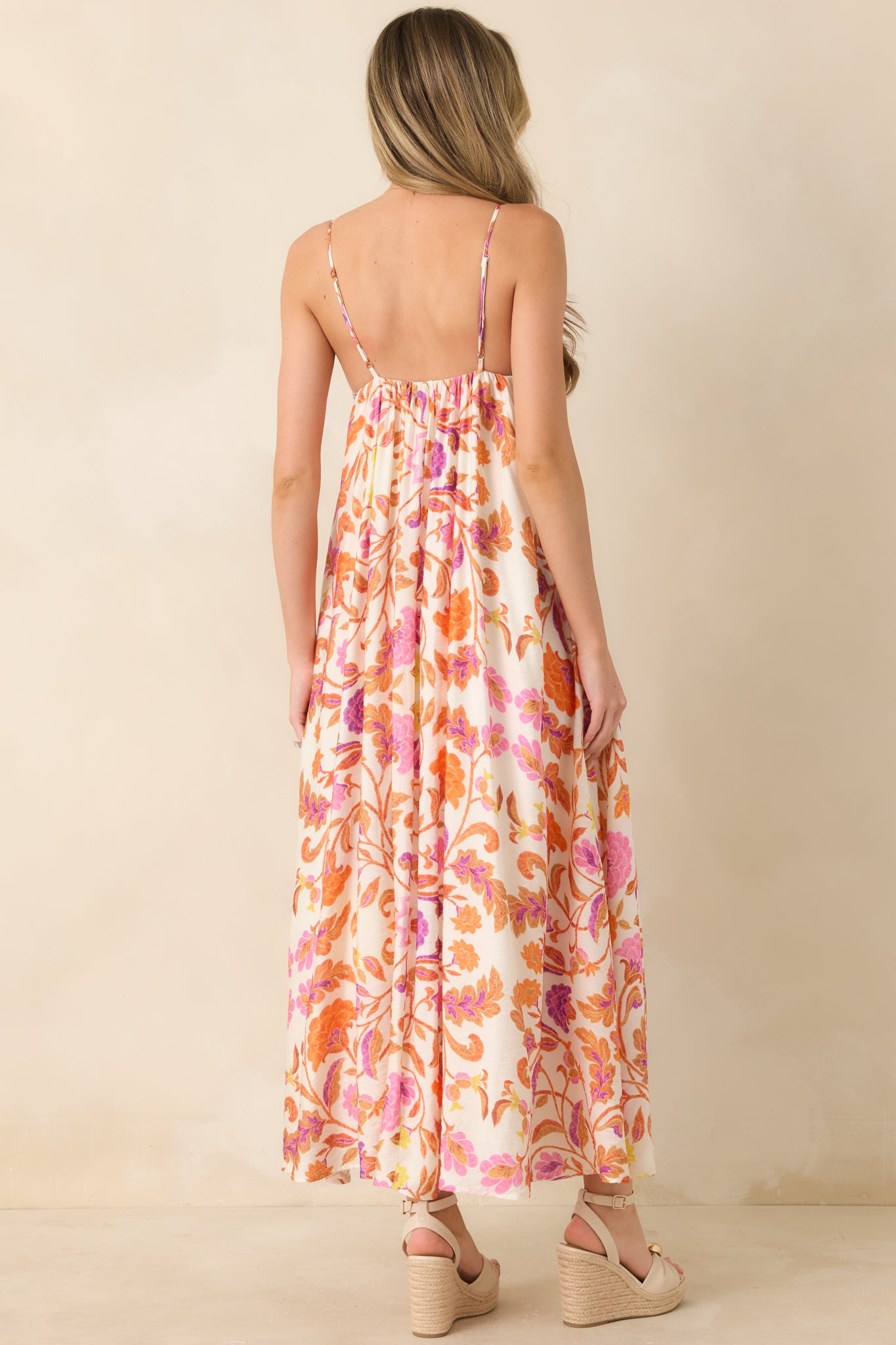 Women's Here for the Sun Pink & Orange Floral Woven Maxi Dress | Size: L | Red Dress Women's Here for the Sun Pink & Orange Floral Woven Maxi Dress | Size: L | Red Dress