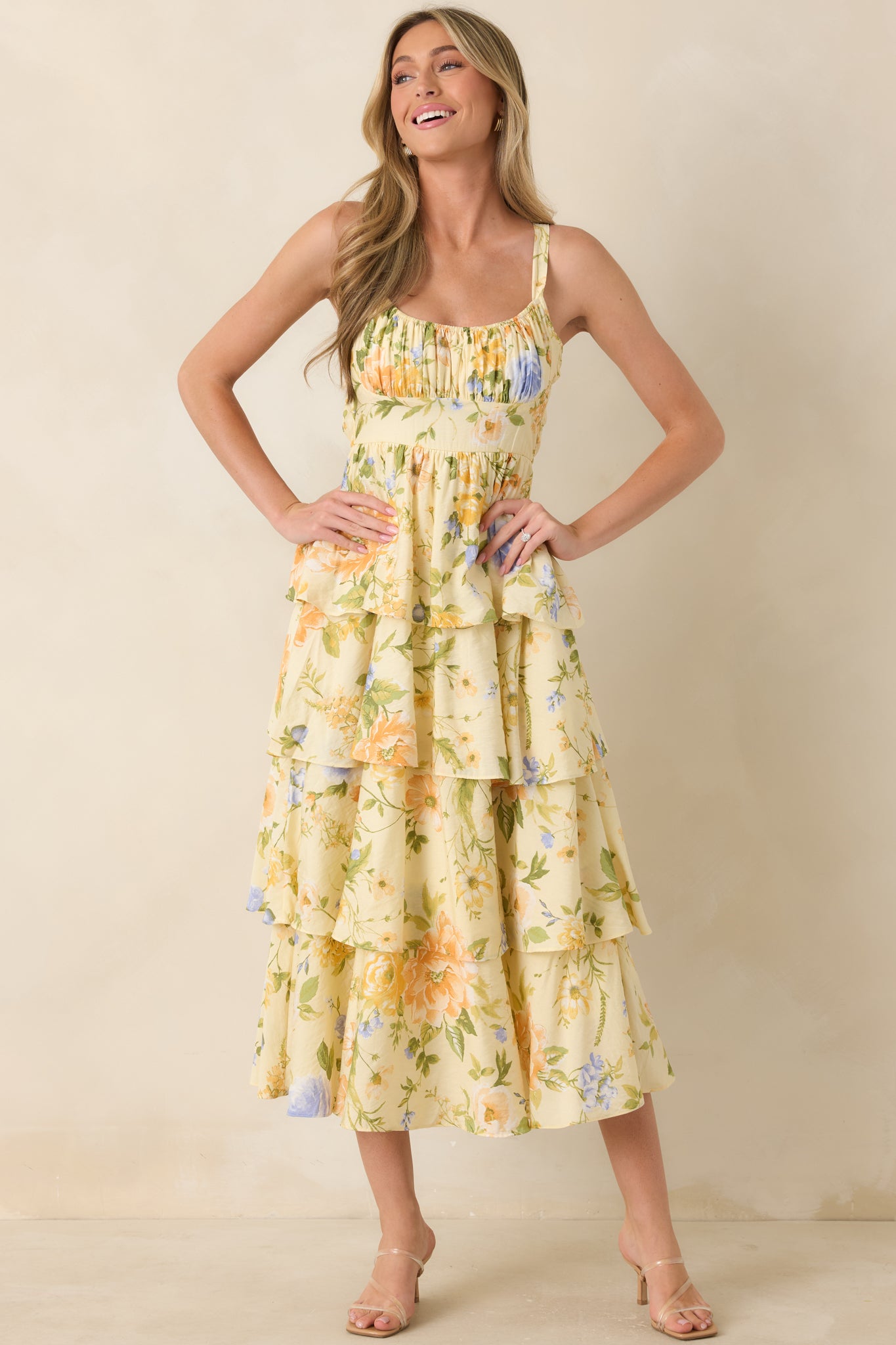 long flowy yellow dress Maxi To determine your size Donna Twist Front Tiered Maxi