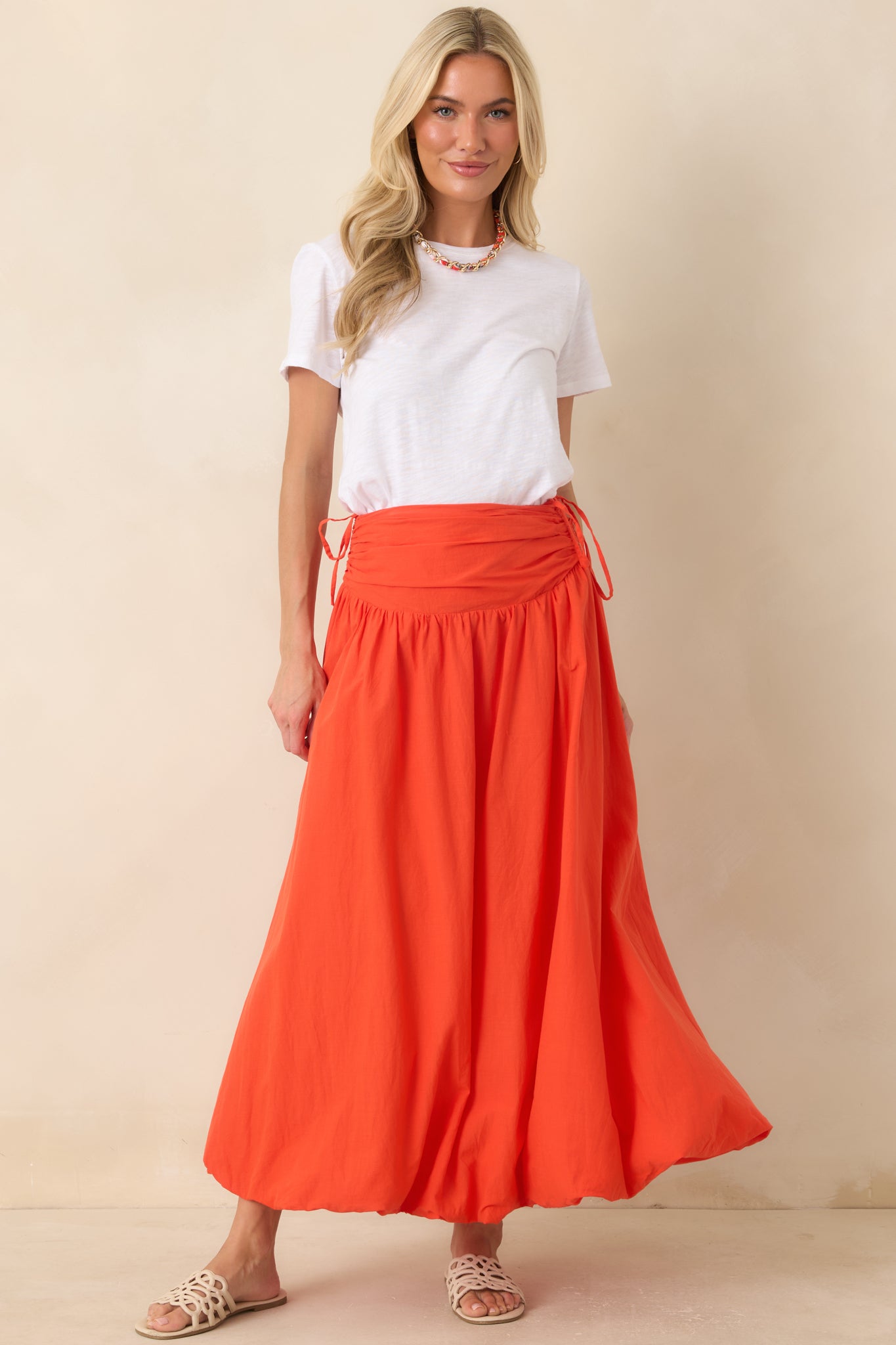 Costabile Coral Orange Cotton Gathered Maxi Skirt | FRNCH