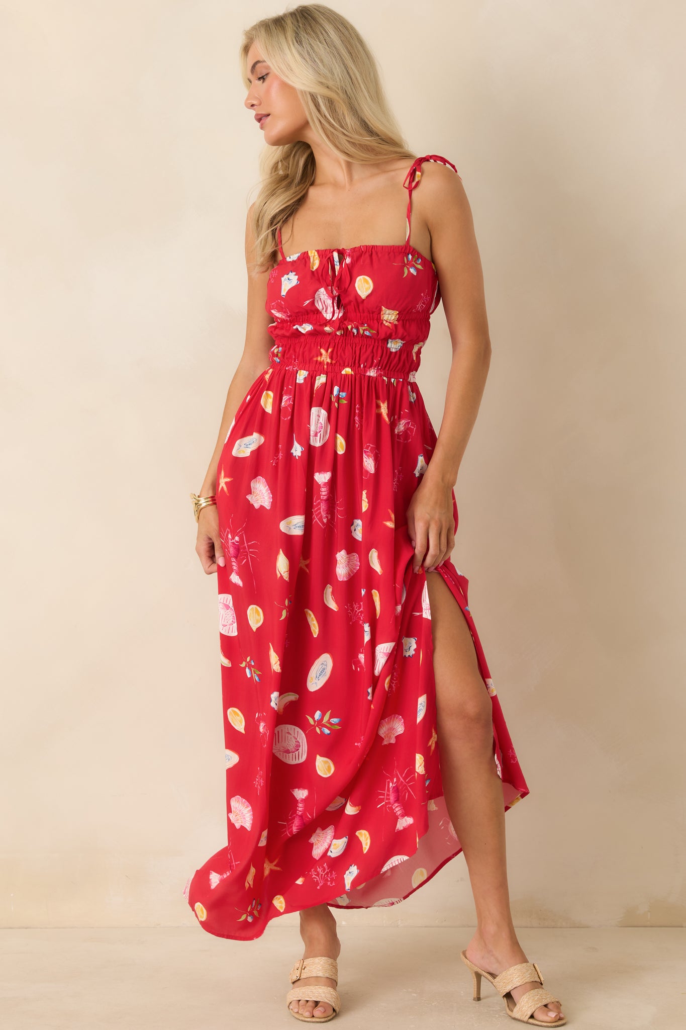 Flowing maxi dress designed with a square neckline, soft shape, and comfortable everyday style.