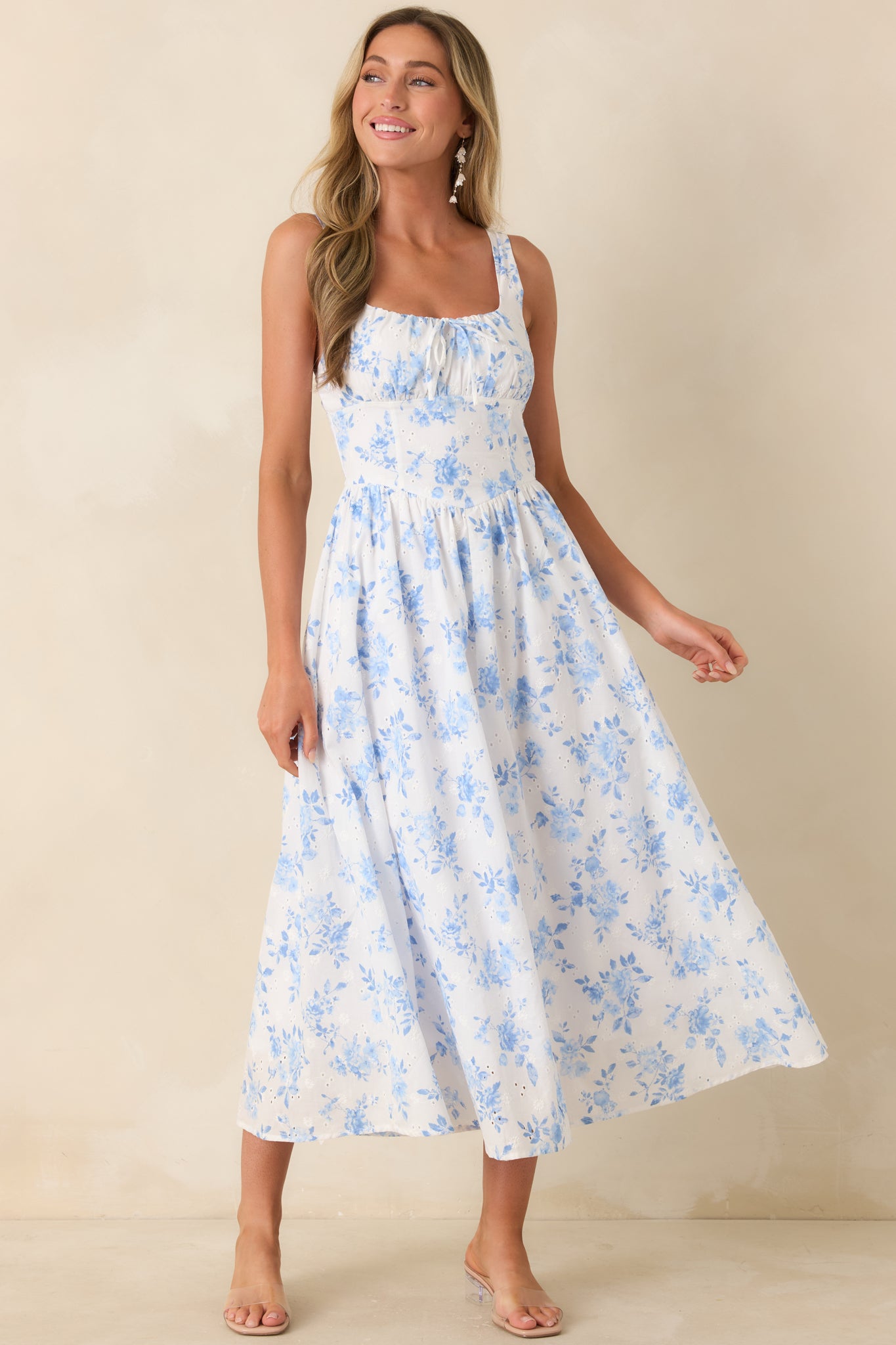 light blue peasant dress Women's Kiss at the Fair Ivory & Floral Eyelet Peasant-Style Cotton Midi | Size: S Color:Sague Dressy look that can HOTTRACK Fashionably Late Velvet Mini