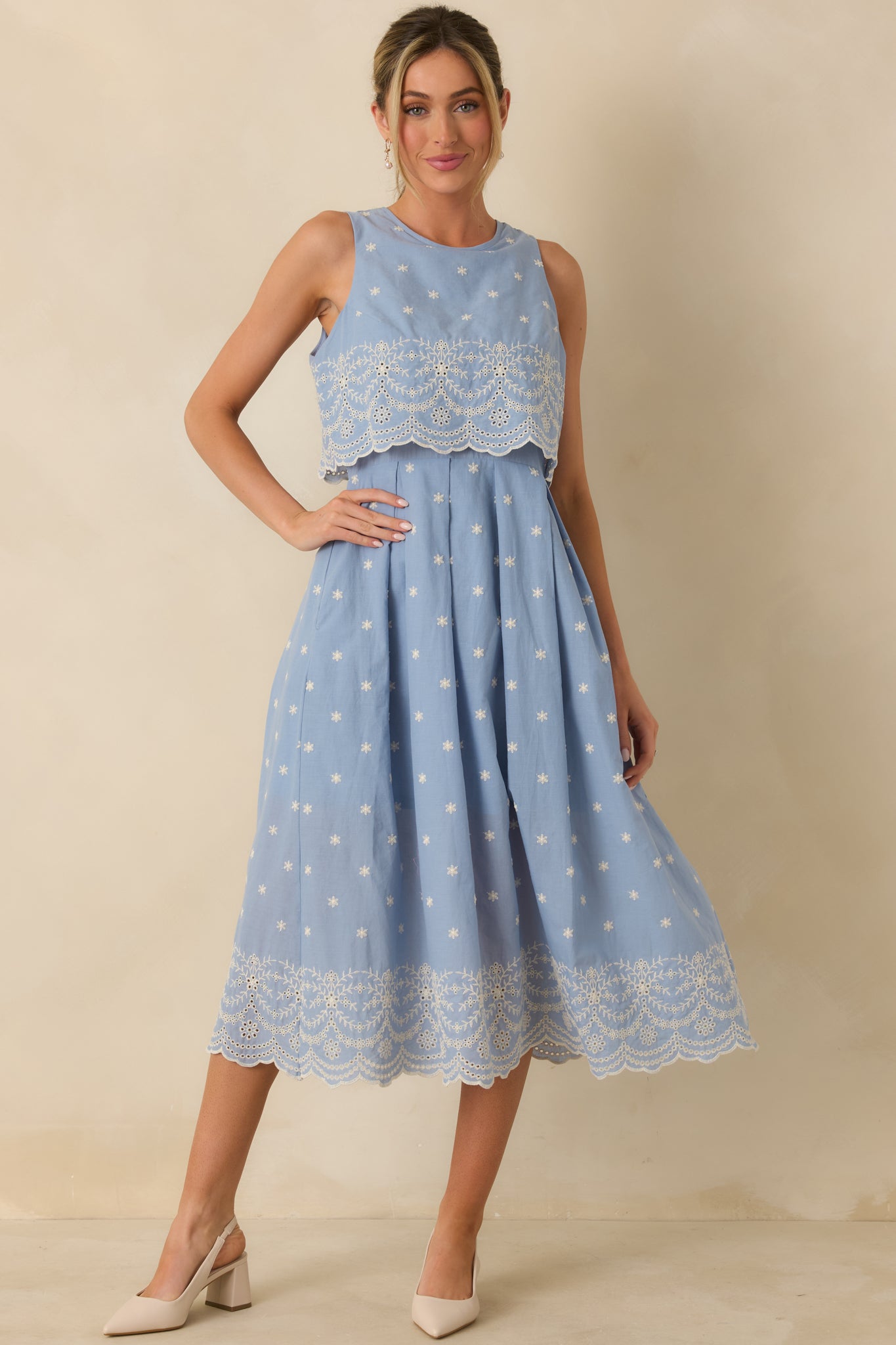 chinese dress ladies Aubrielle Blue Crochet Lace Skater Dress – Frock and Frill main image 1