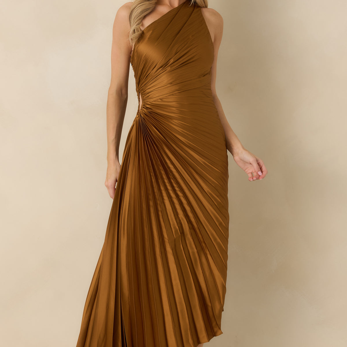 Women's Poetic Charm Bronze Asymmetric One Shoulder Maxi Dress | Color: Brown | Size: S