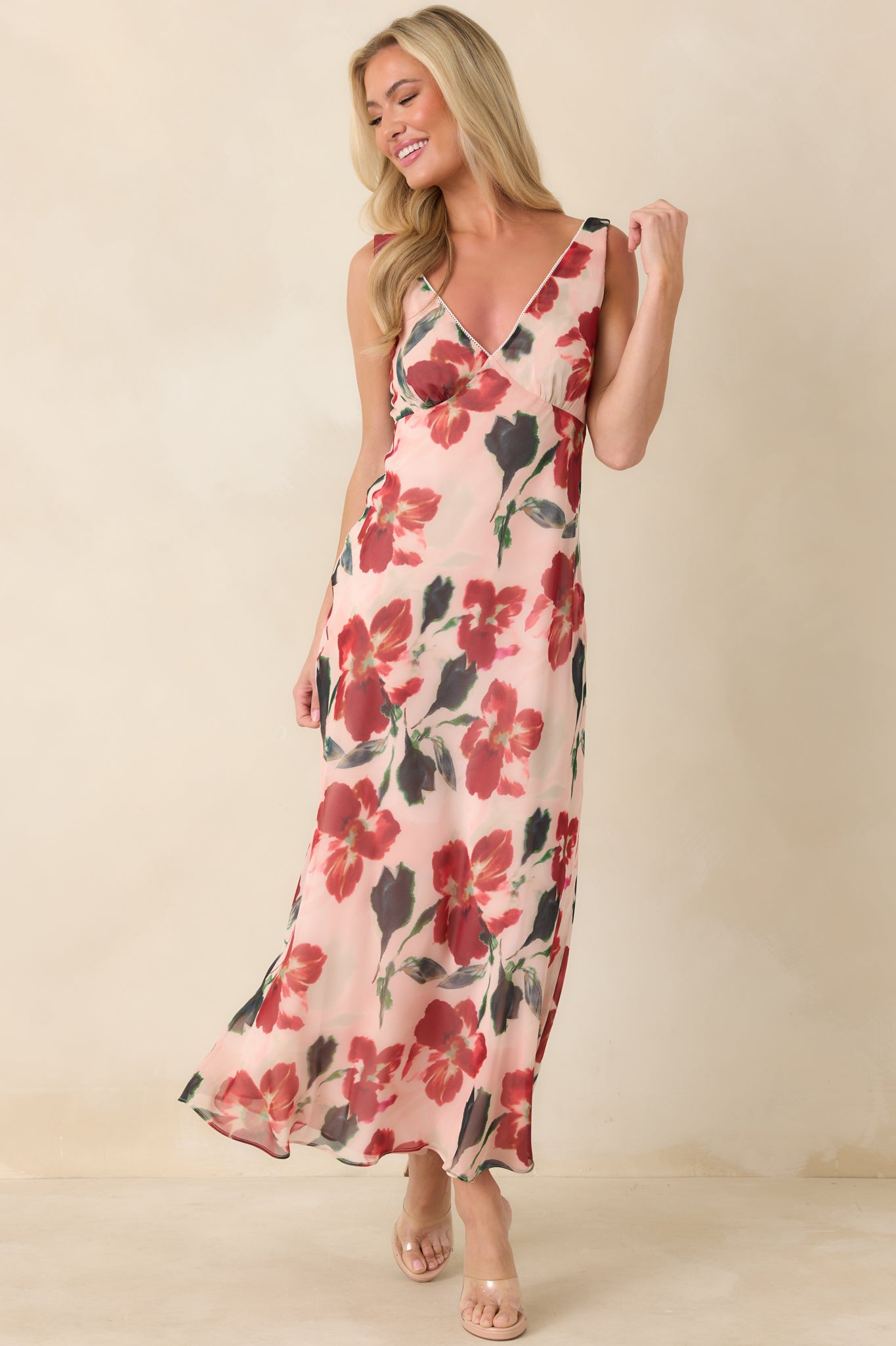 Women's Arabella Red Floral Mesh Midi Dress | Size: S | Red Dress
