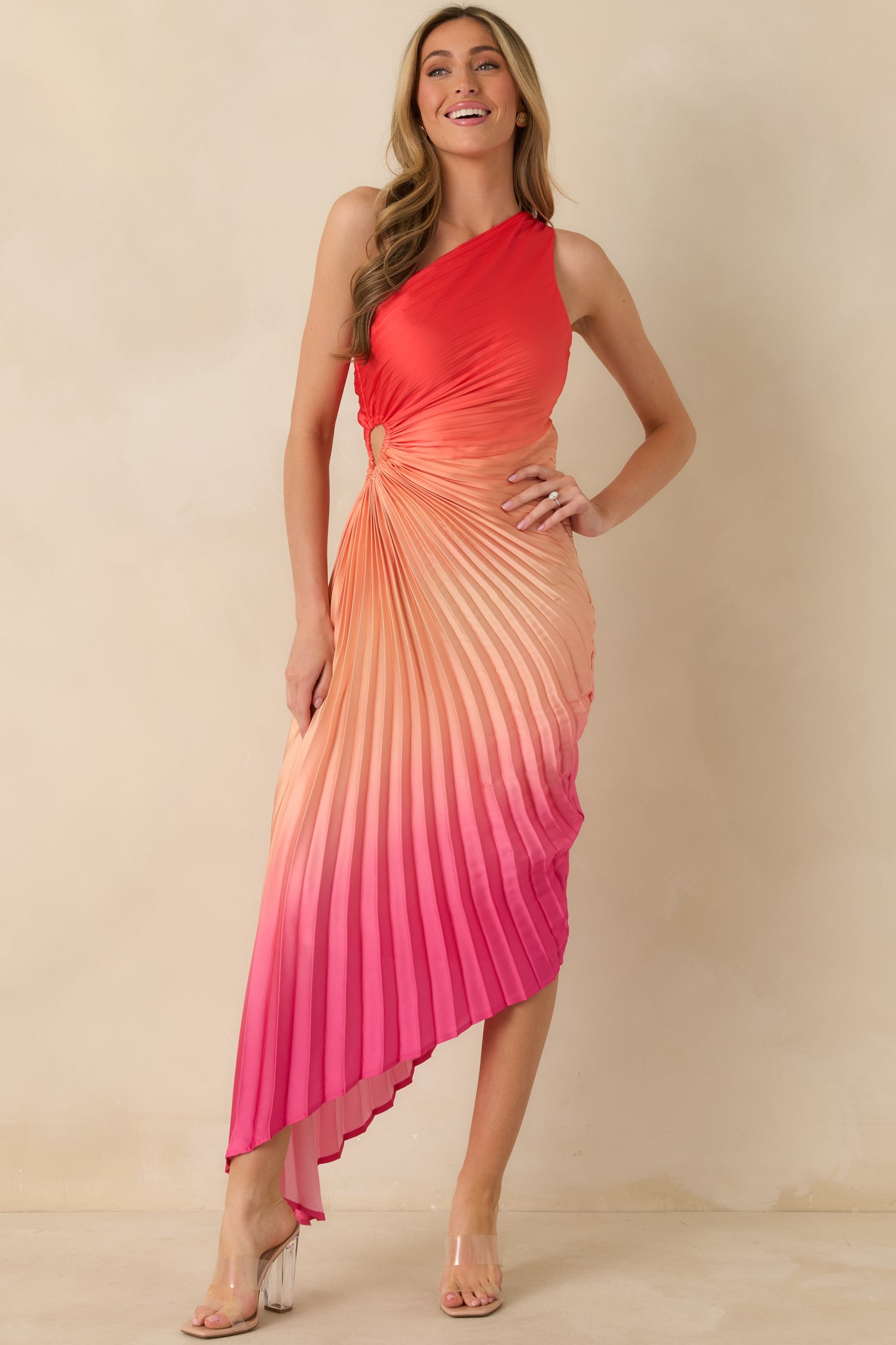 strapless open back dress Olympia Asymmetrical Pleated Maxi Dress in Merlot – Krush Clothing Boutique main image 1