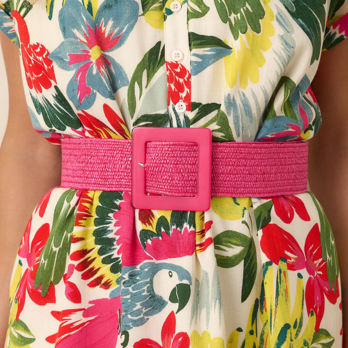 Everything Falls Into Place Hot Pink Woven Straw Belt