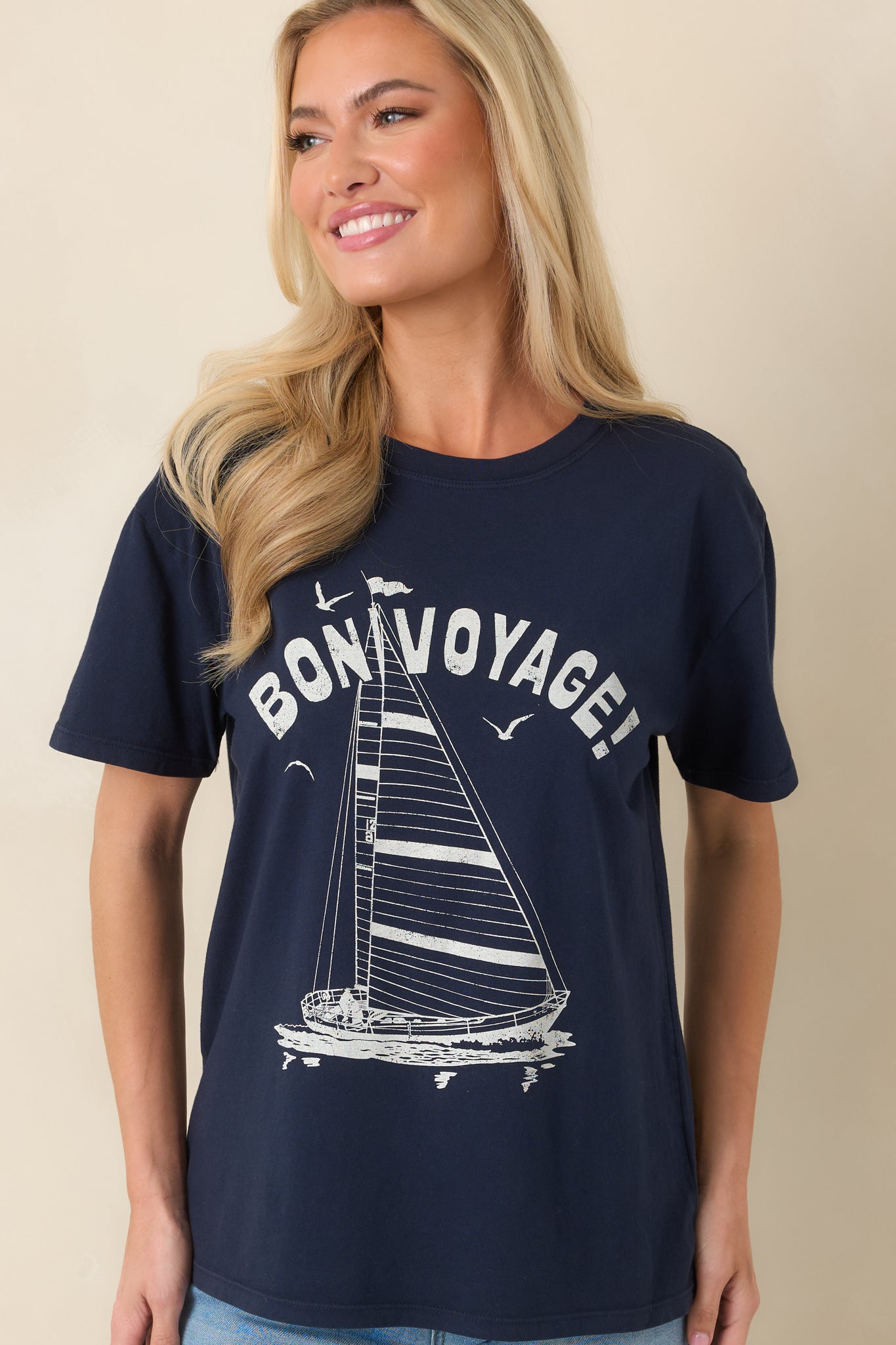Z Supply Navy Blue Cotton Voyage Boyfriend Tee | Red Dress