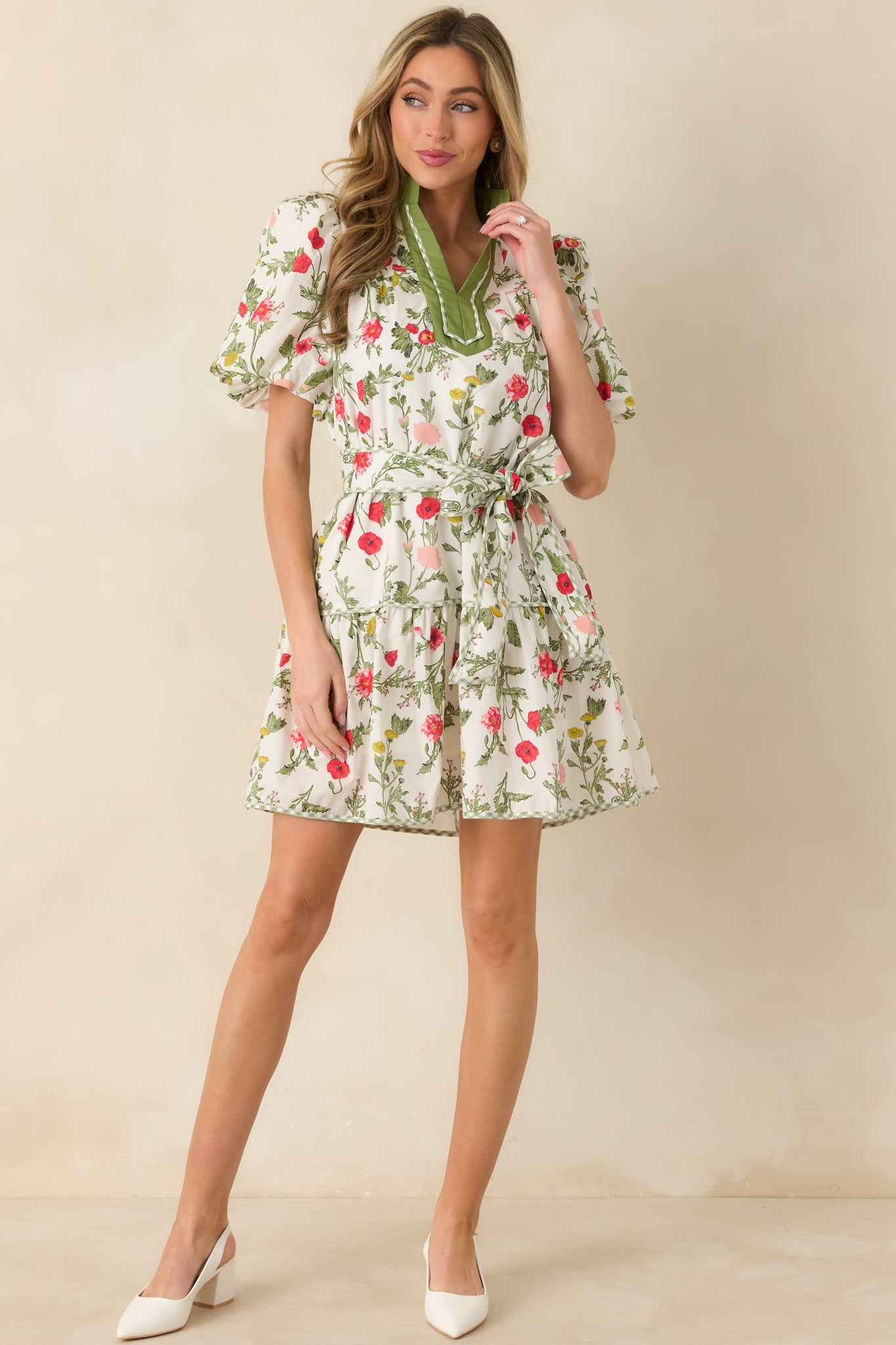 Women's Taking A Chance Olive Green Floral Print Cotton Puff Sleeve Mini Dress | Size: L Women's Taking A Chance Olive Green Floral Print Cotton Puff Sleeve Mini Dress | Size: L